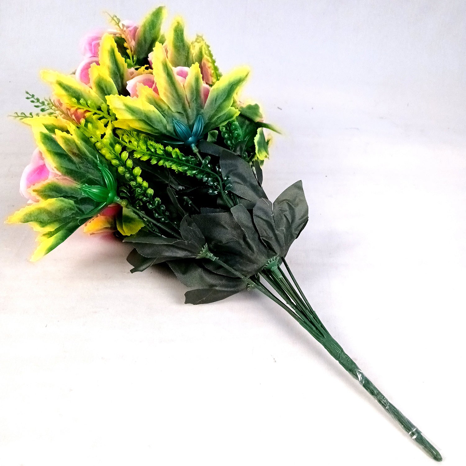 Artificial Flower Bouquet | Faux Rose Flowers Bunch - for Table Vase, Pot, Home Decor, Side Table - 16 Inch - Apkamart #Colour_Pink