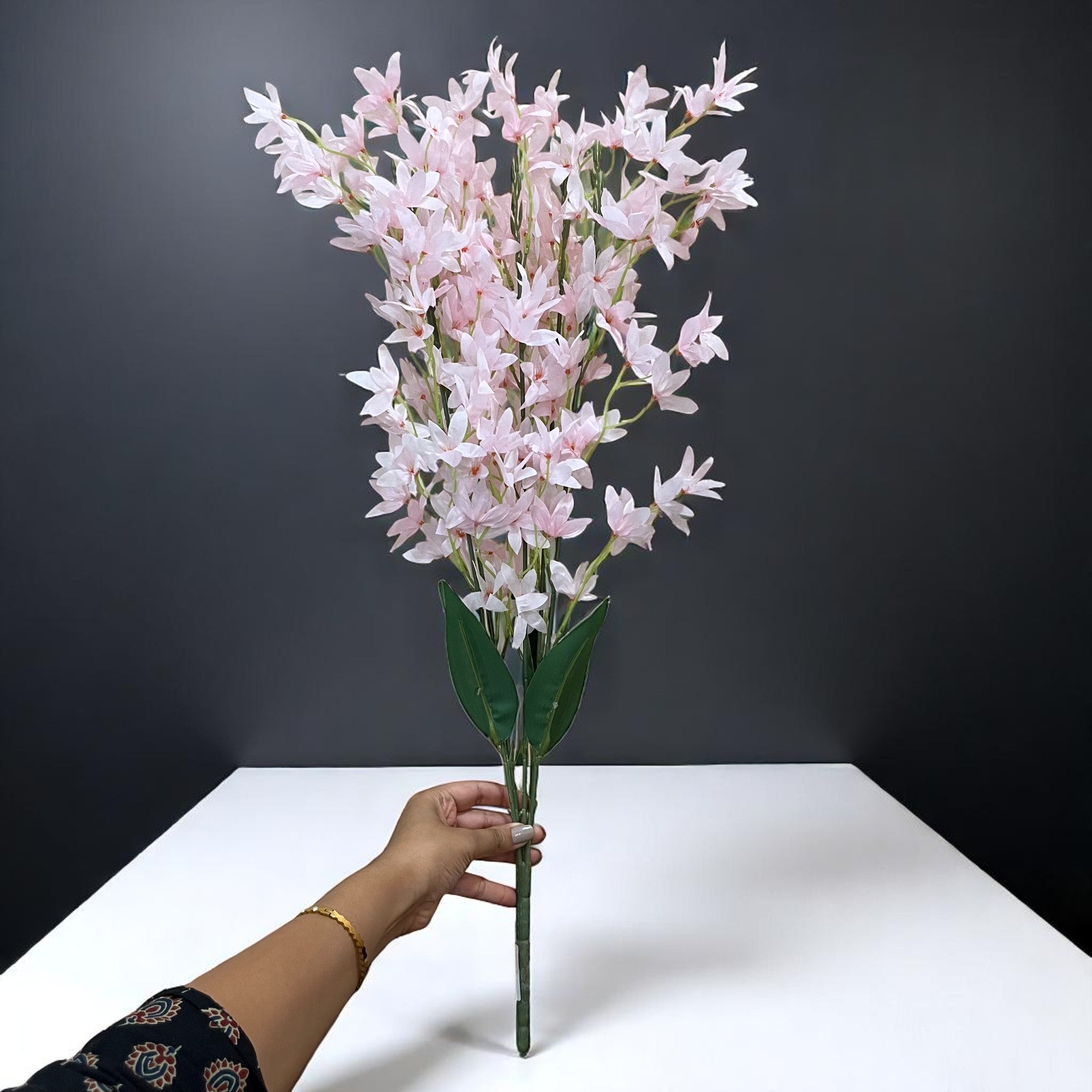 Artificial Orchids Flower Bouquets | Fake Flowers Bunch - For Vase, Pot, Home, Bedroom, Balcony, Office Corner, Living Room - 28 Inch - Apkamart #Colour_Pink