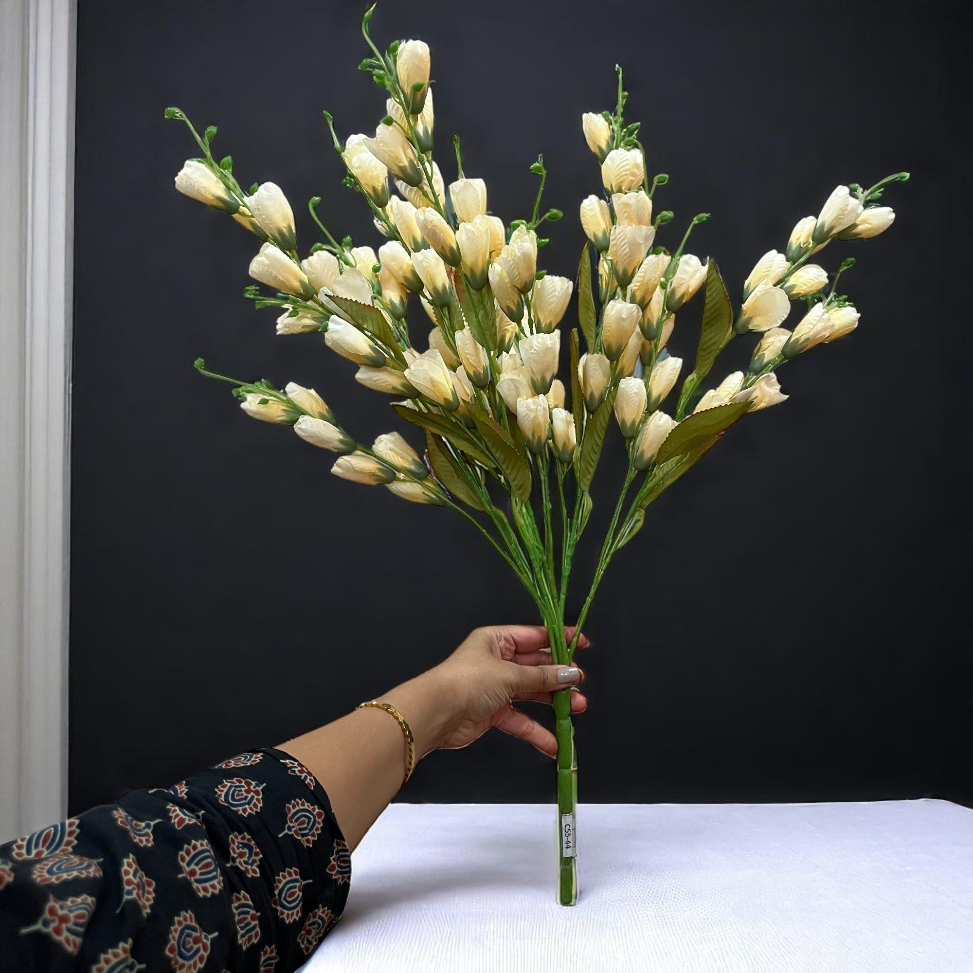 Artificial Flowers | Faux Tulips Flowers Bunch - for Home Decor, Office Corner, Living Room, Side Table, Centerpiece - 27 Inch - Apkamart #Colour_Cream