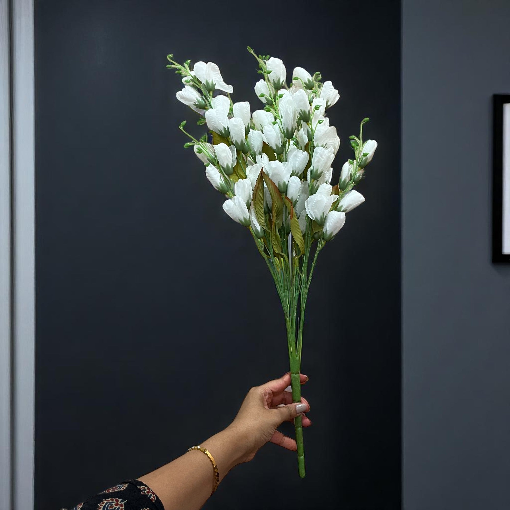 Artificial Flowers | Faux Tulips Flowers Bunch - for Home Decor, Office Corner, Living Room, Side Table, Centerpiece - 27 Inch - Apkamart #Colour_White