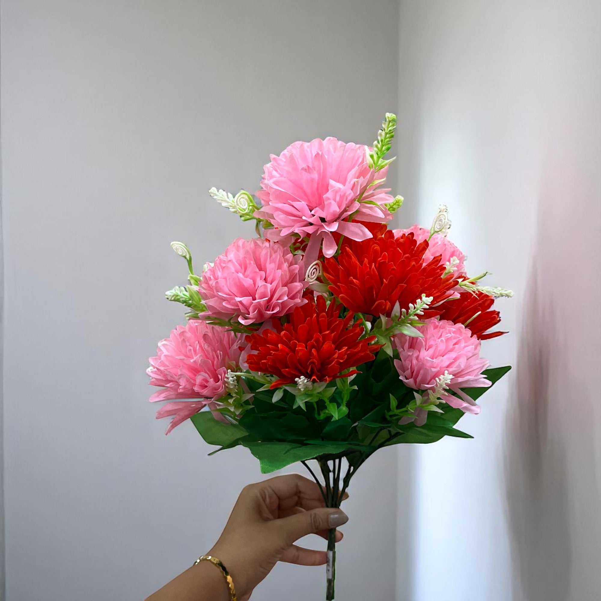 Artificial Flower Dahlia | Fake Flowers Bunch Dahalia - For Vase, Pot, Home, Bedroom, Balcony, Office Corner, Living Room - 18 Inch - Apkamart #Colour_Multicolor