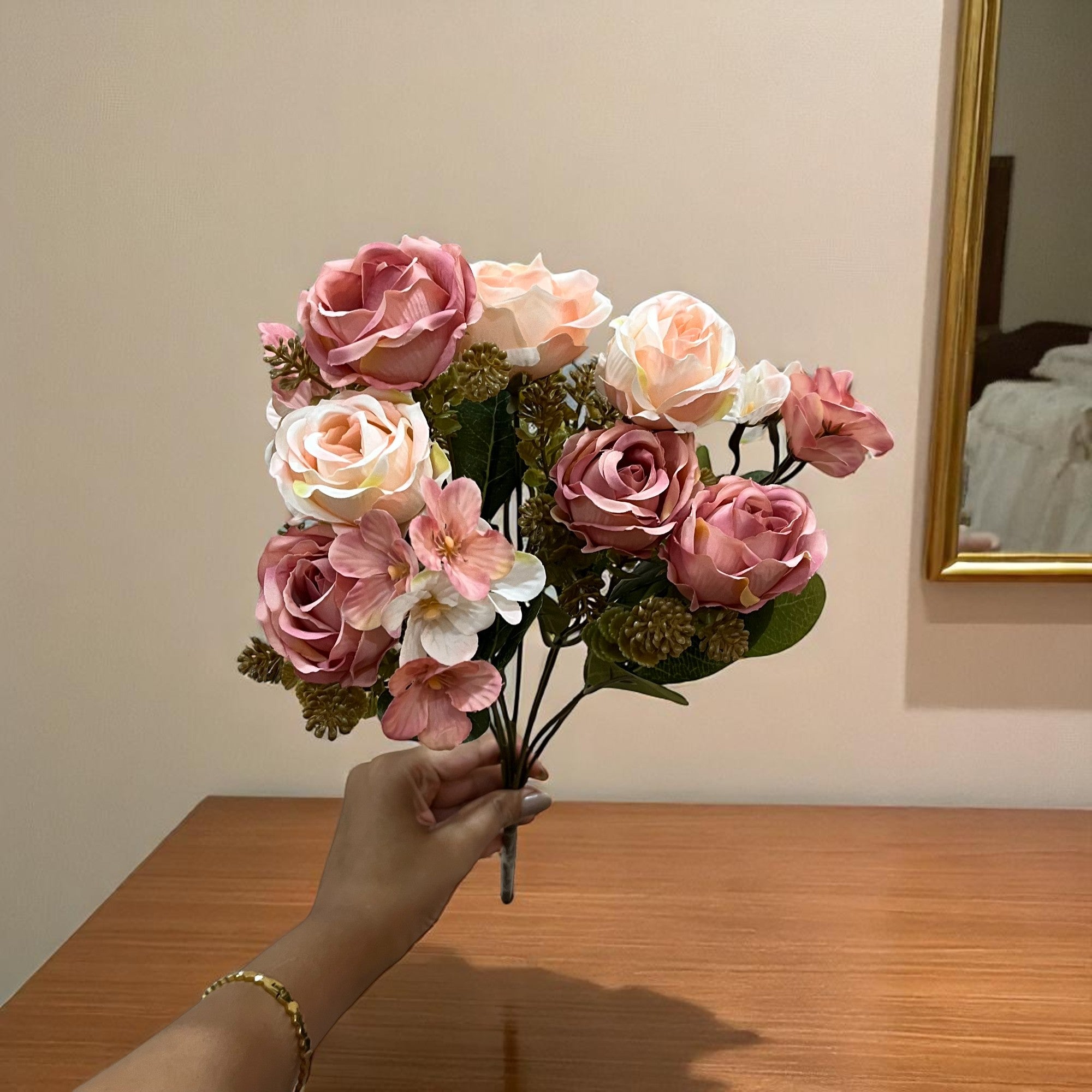 Artificial Flowers Rose Sticks | Faux Flowers Bunch - for Home Decor, Living Room, Centerpiece - 15 Inch - Apkamart #Colour_Multicolor