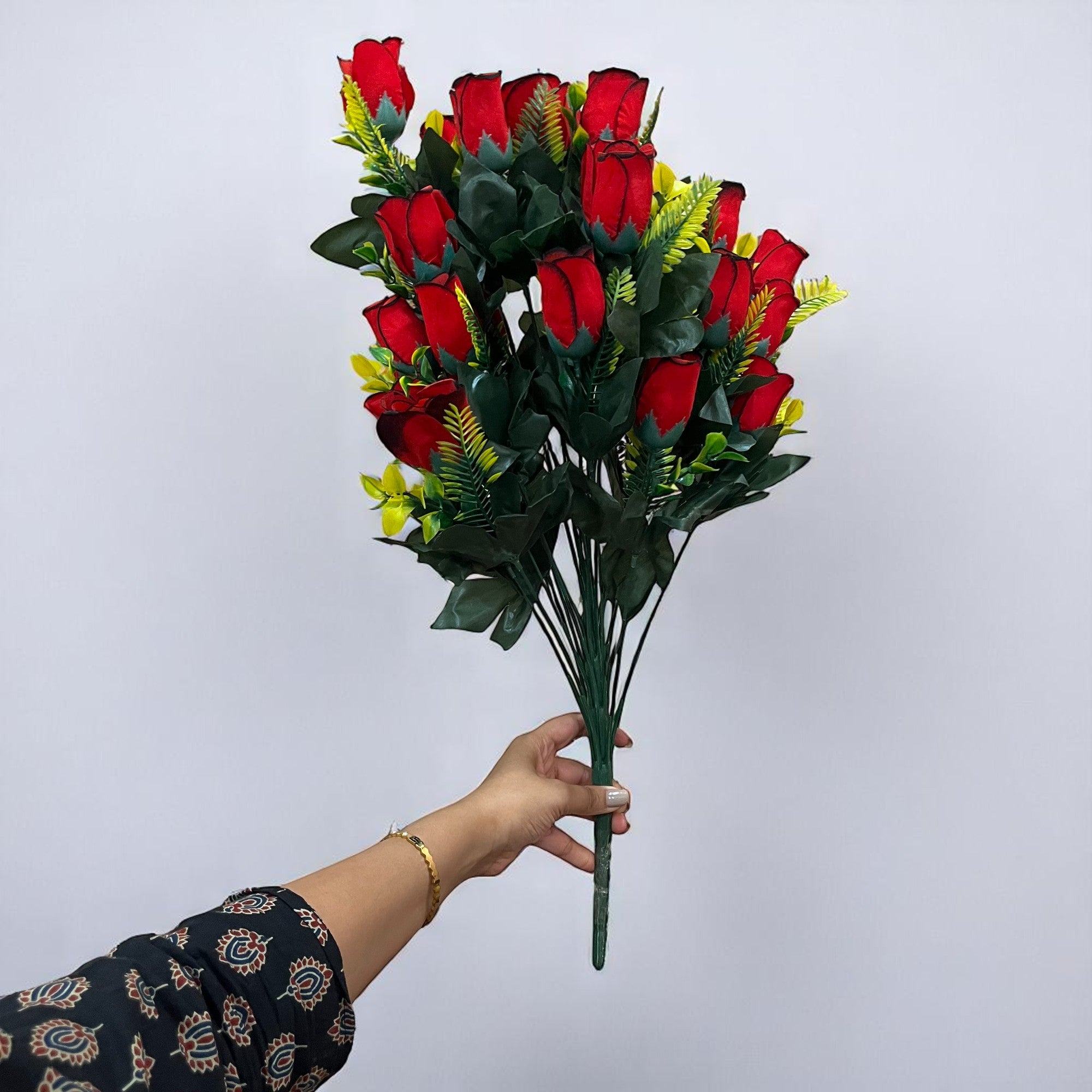 Artificial Flowers Rose | Faux Flowers Bunch - for Home Decor, Living Room, Side Table - 26 Inch - Apkamart