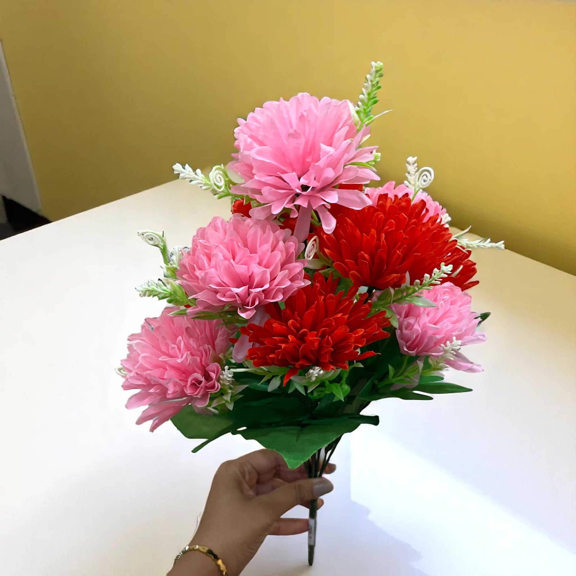 Artificial Flower Dahlia | Fake Flowers Bunch Dahalia - For Vase, Pot, Home, Bedroom, Balcony, Office Corner, Living Room - 18 Inch - Apkamart #Colour_Multicolor