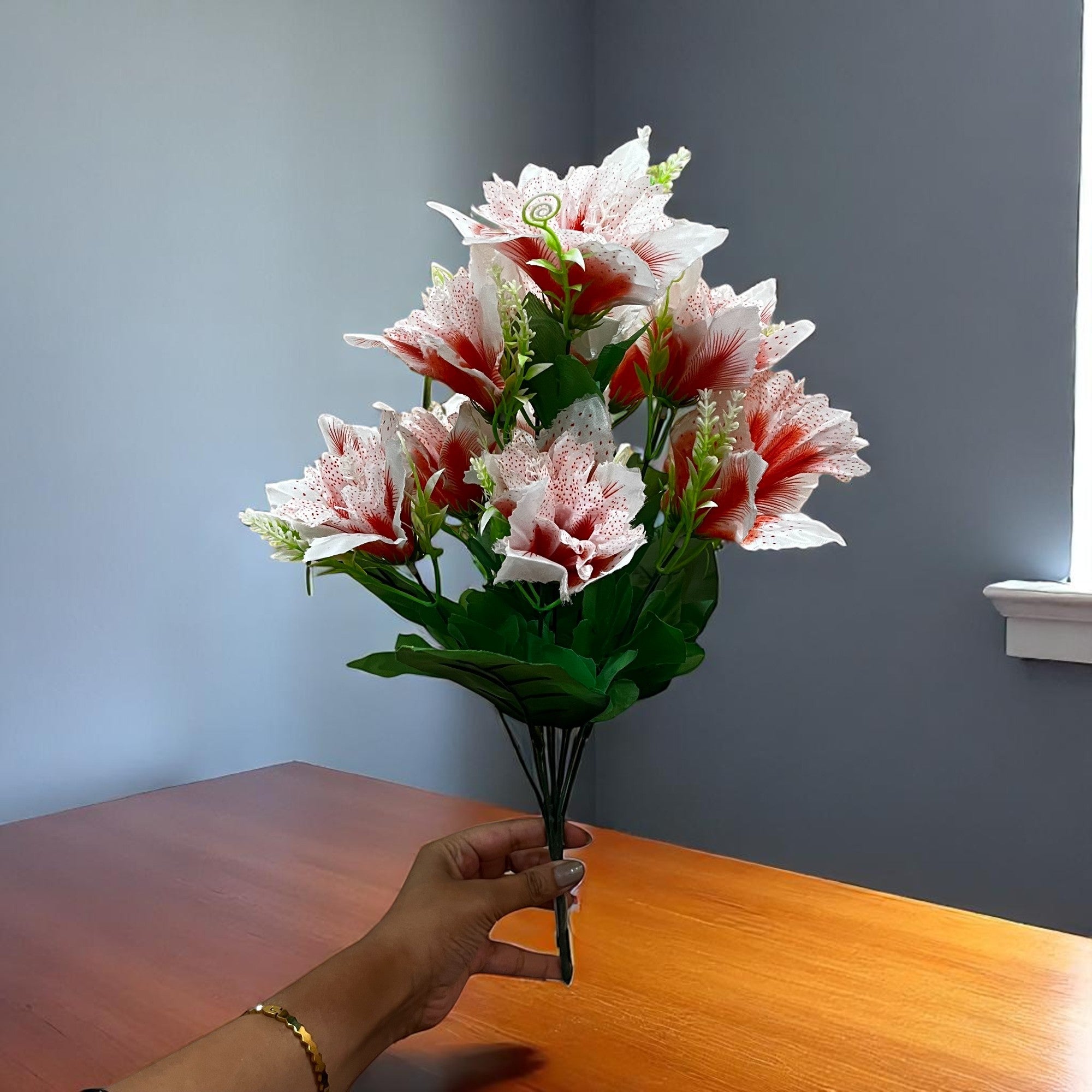 Artificial Flower Bouquets | Faux Flowers Bunch - for Table Vase, Pot, Home Decor, Living Room, Side Table Centerpiece - 18 Inch - Apkamart #Colour_Pink