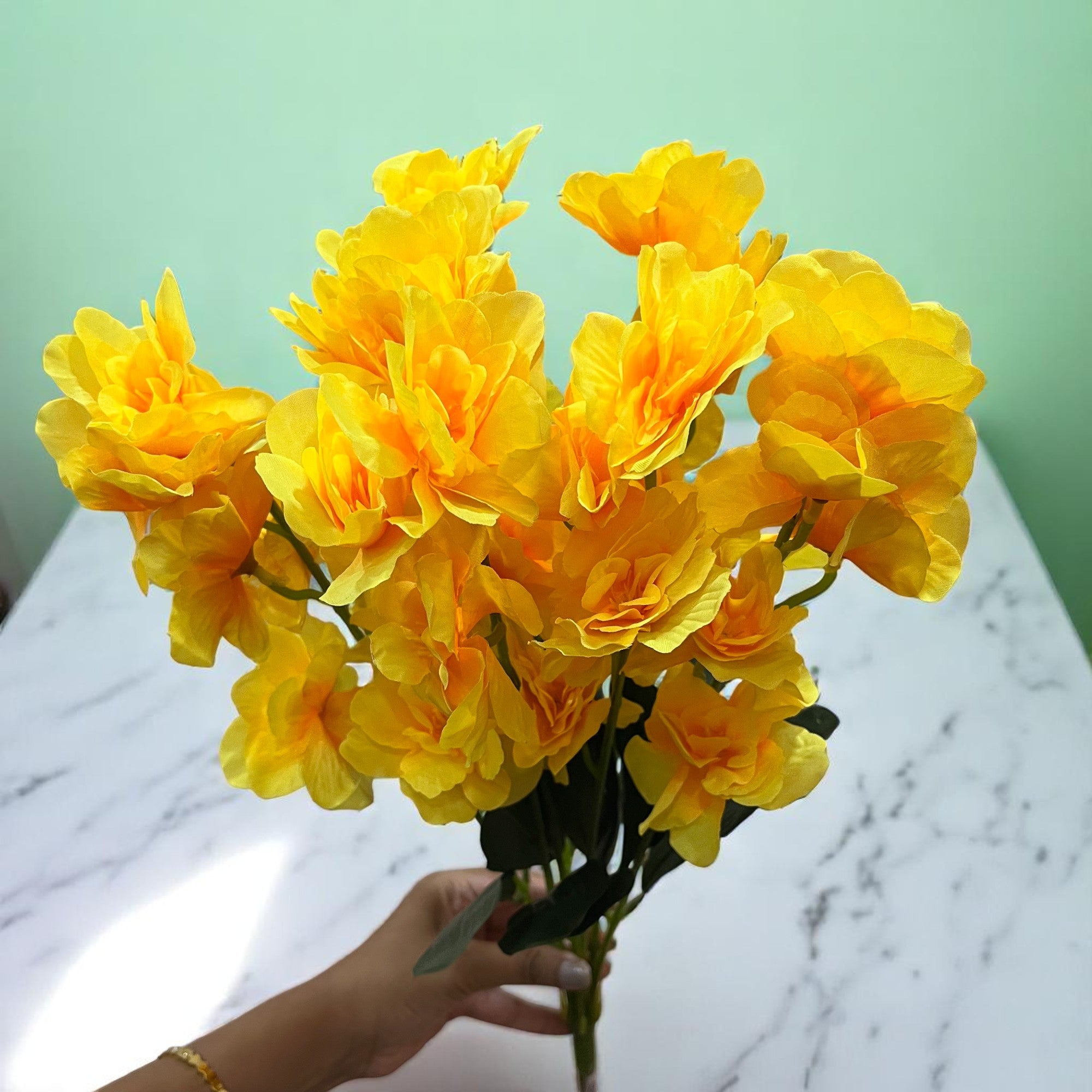 Artificial Orchids Flower Bouquets | Fake Flowers Bunch - For Vase, Pot, Home, Bedroom, Balcony, Office Corner, Living Room - 22 Inch - Apkamart #Colour_Yellow