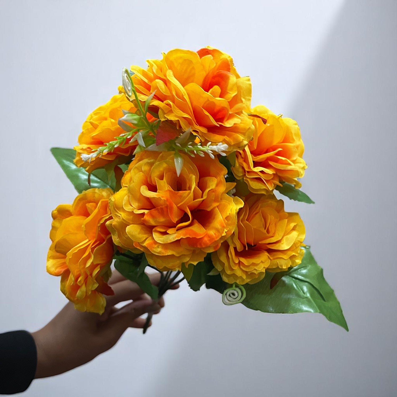 Artificial Flowers Rose Bunches for Vase Pot | Faux Flowers Stem - for Home Decor, Living Room, Office & Festivals Decoration (Vase Not Included) - 15 Inch - Apkamart #Colour_Orange
