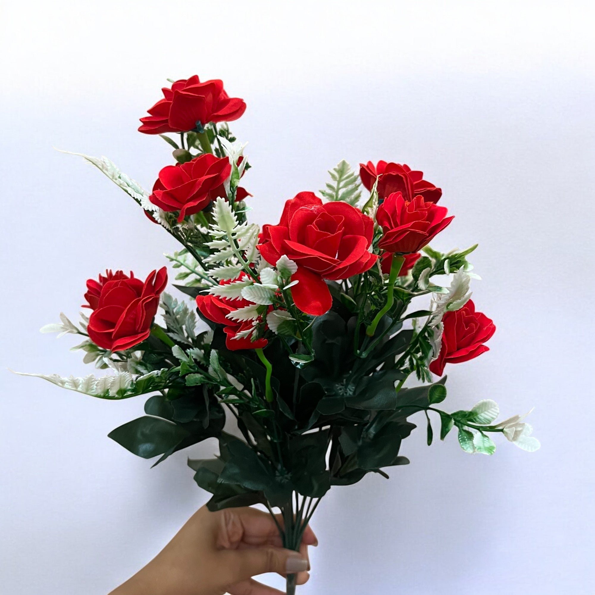 Artificial Rose Flowers Bunches for Vase Pot | Faux Flowers Stem - for Home Decor Living Room Side Table Centerpiece - 17 Inch - Apkamart