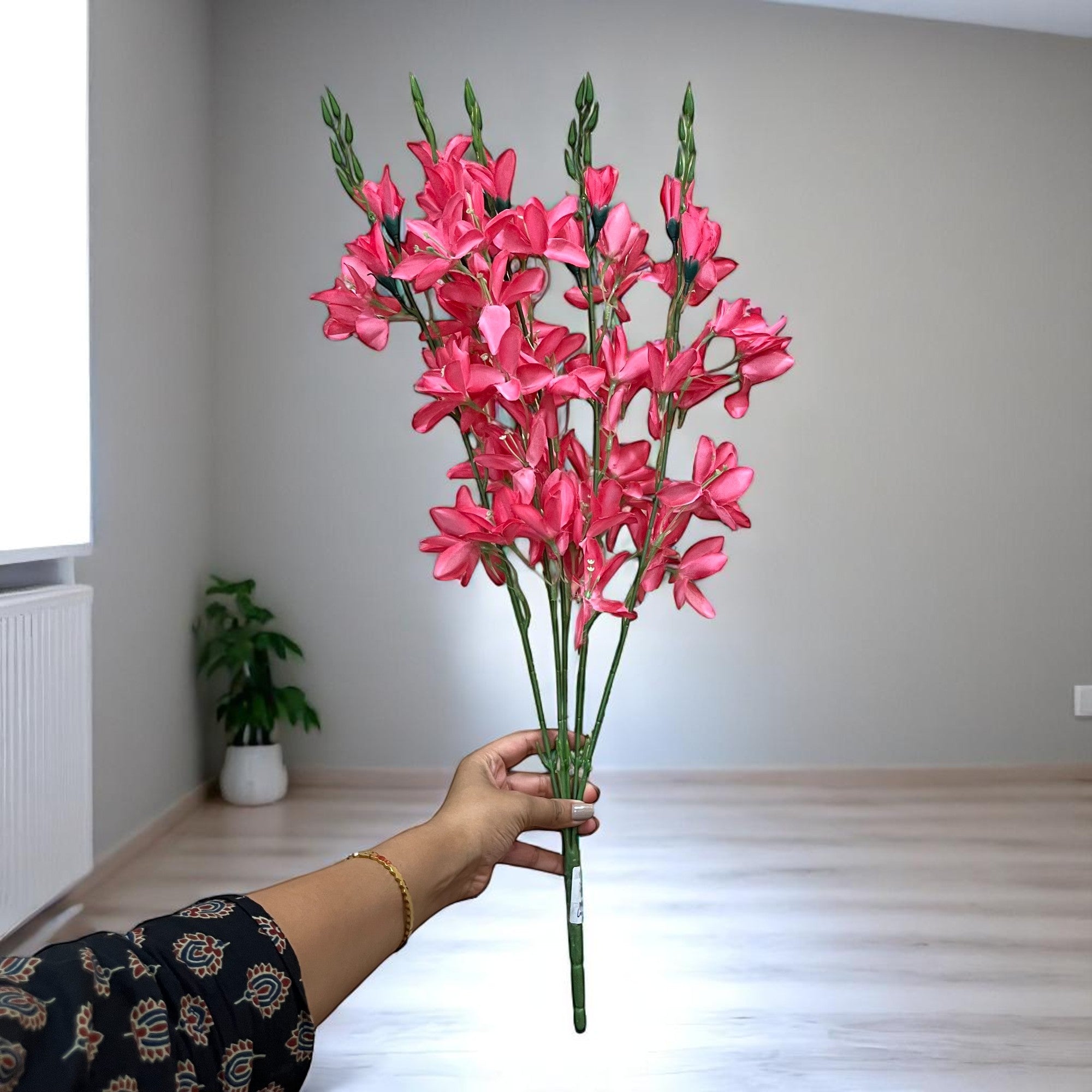 Artificial Flowers Gladiolus Bunches for Vase Pot | Faux Flowers Stem - for Home Decor Living Room Side Table - 26 Inch - Apkamart #Colour_Pink