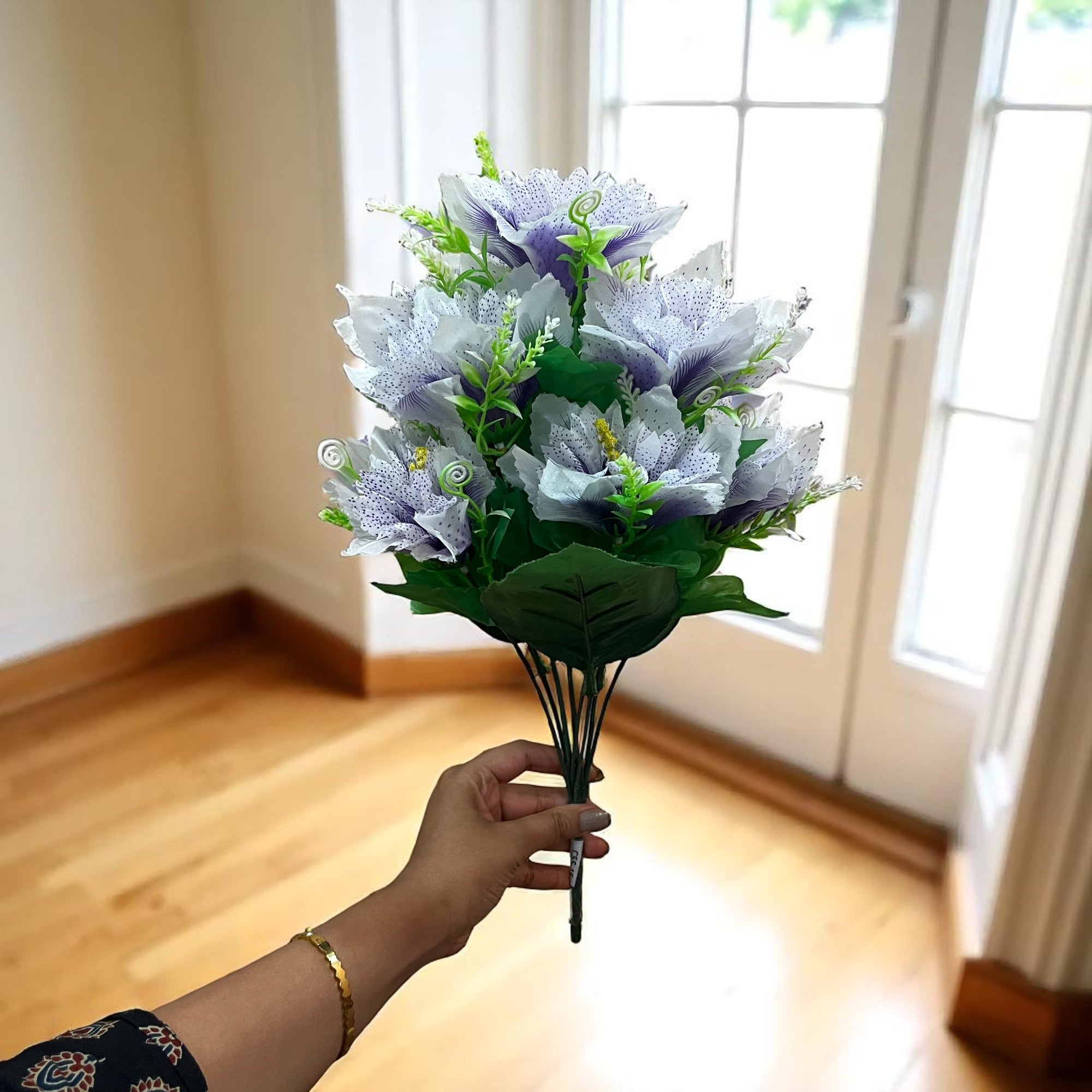 Artificial Flower Bouquets | Fake Flowers Bunch - For Vase, Pot, Home, Balcony, Office Corner, Living Room - 18 Inch - Apkamart #Colour_Purple