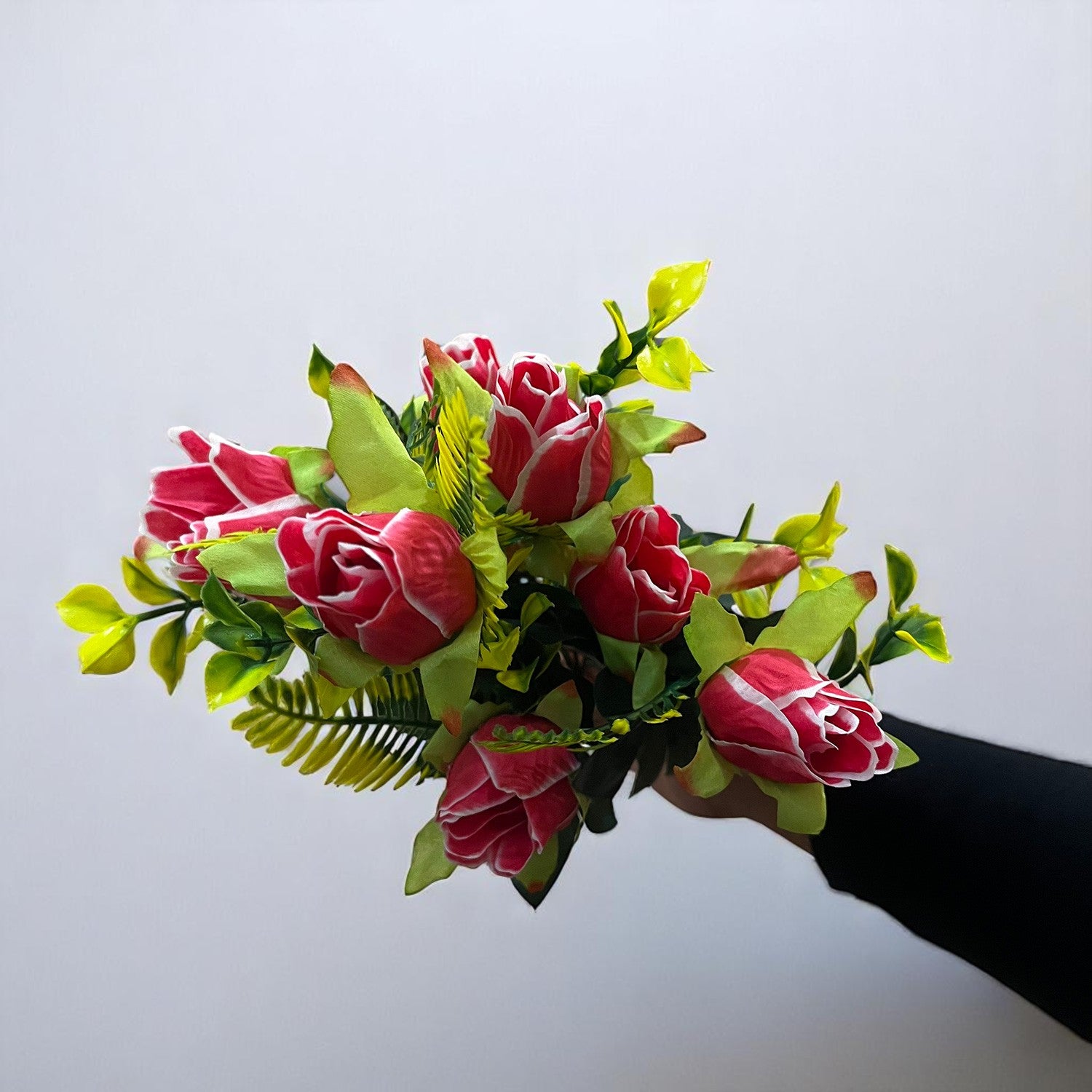 Artificial Flowers Rose Bunches for Vase Pot | Faux Flowers Stem - for Home Decor, Living Room, Office, Wedding & Party Decoration (Vase Not Included) - 14 Inch - Apkamart #Colour_Pink