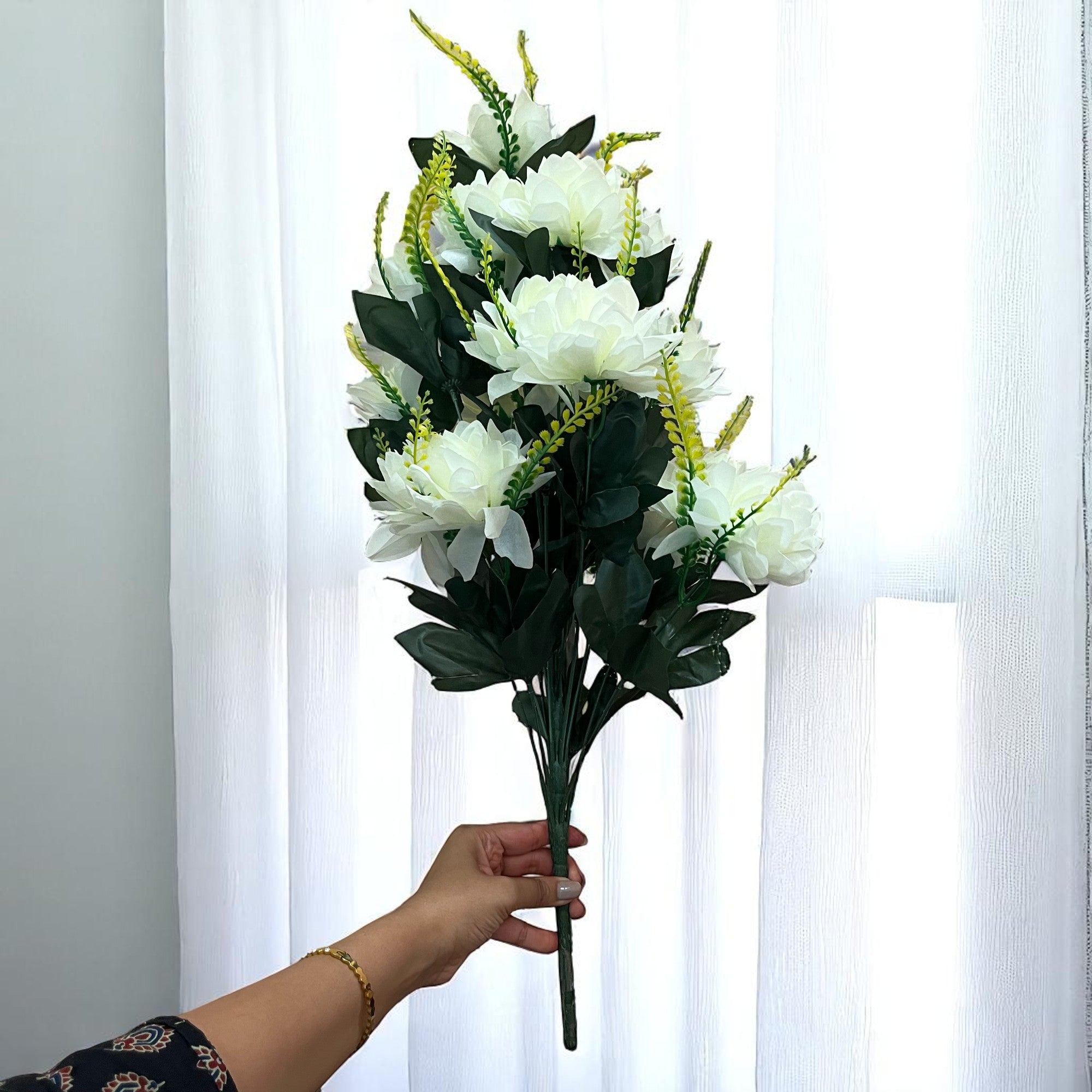 Artificial Plant Flowers Bunches for Vase Pot | Faux Flowers Stick - for Home Decor Living Room Side Table Centerpiece - 27 Inch - Apkamart #Colour_White