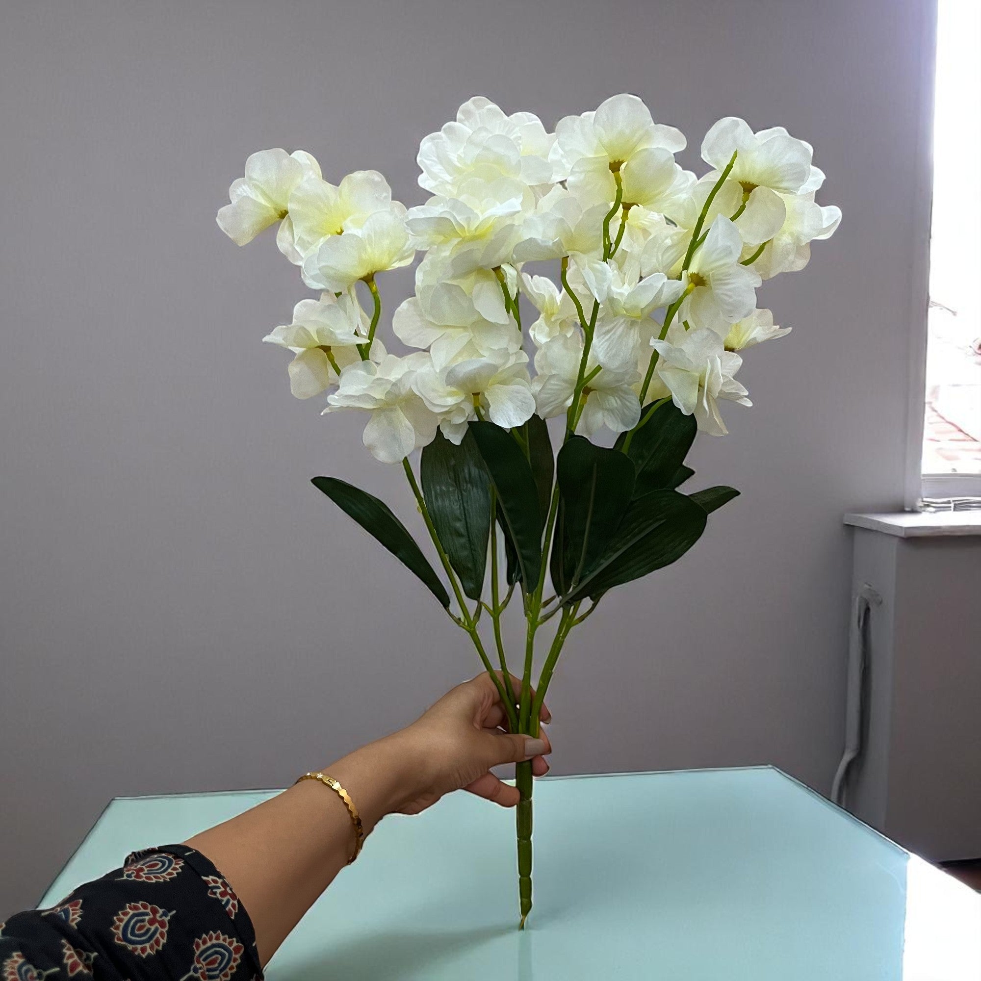 Artificial Orchids Flower Bouquets | Fake Flowers Bunch - For Vase, Pot, Home, Bedroom, Balcony, Office Corner, Living Room - 22 Inch - Apkamart #Colour_White