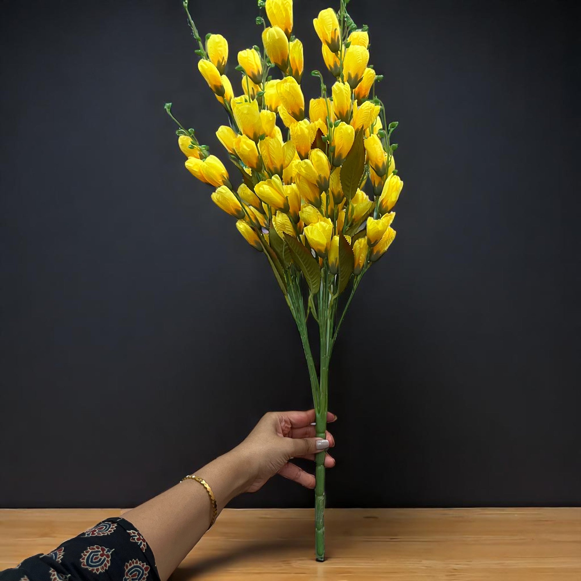 Artificial Flower Tulips Bouquet | Faux Flowers Bunch - for Table Vase, Pot, Home Decor, Living Room, Side Table Centerpiece - 27 Inch - Apkamart #Colour_Yellow