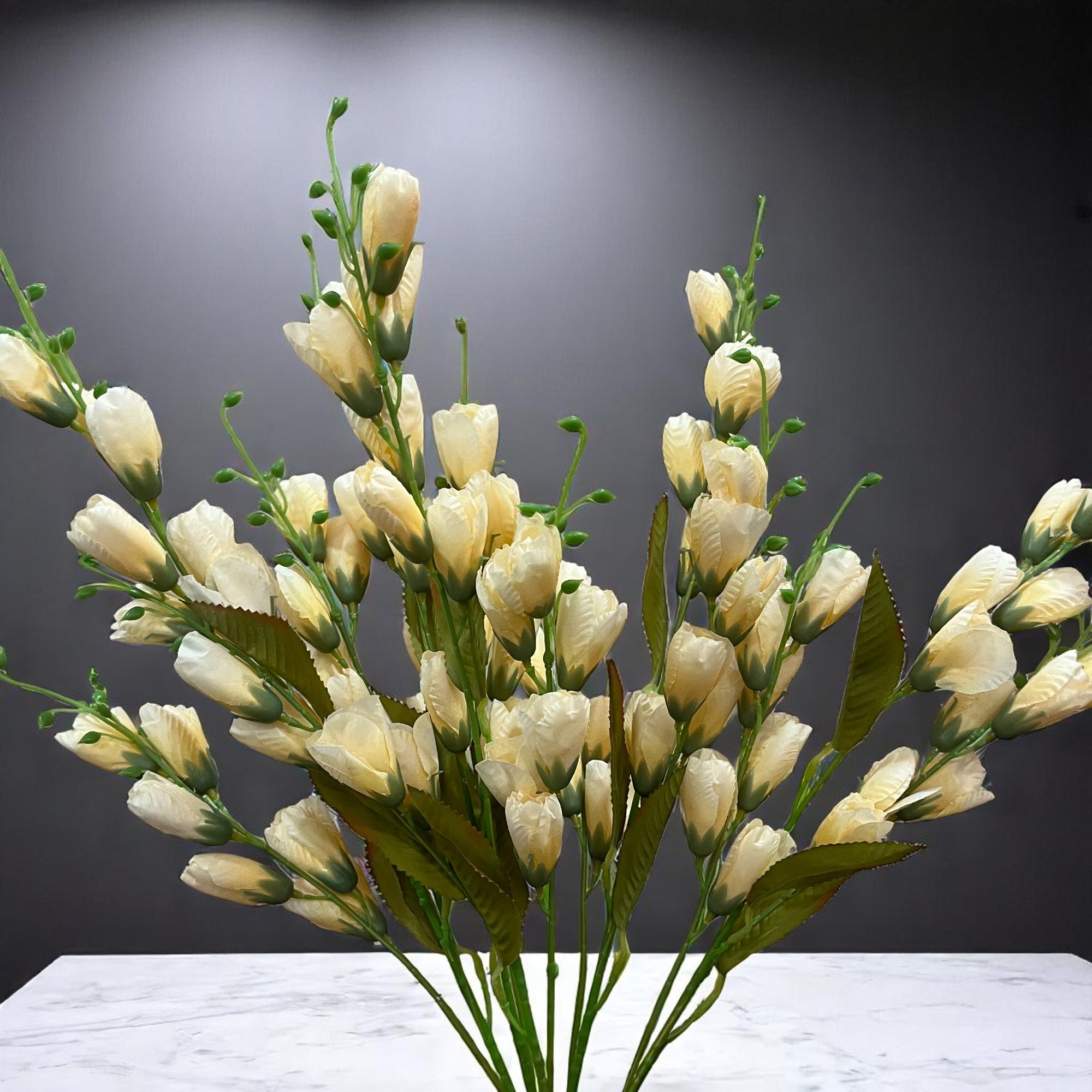 Artificial Flowers | Faux Tulips Flowers Bunch - for Home Decor, Office Corner, Living Room, Side Table, Centerpiece - 27 Inch - Apkamart #Colour_Cream