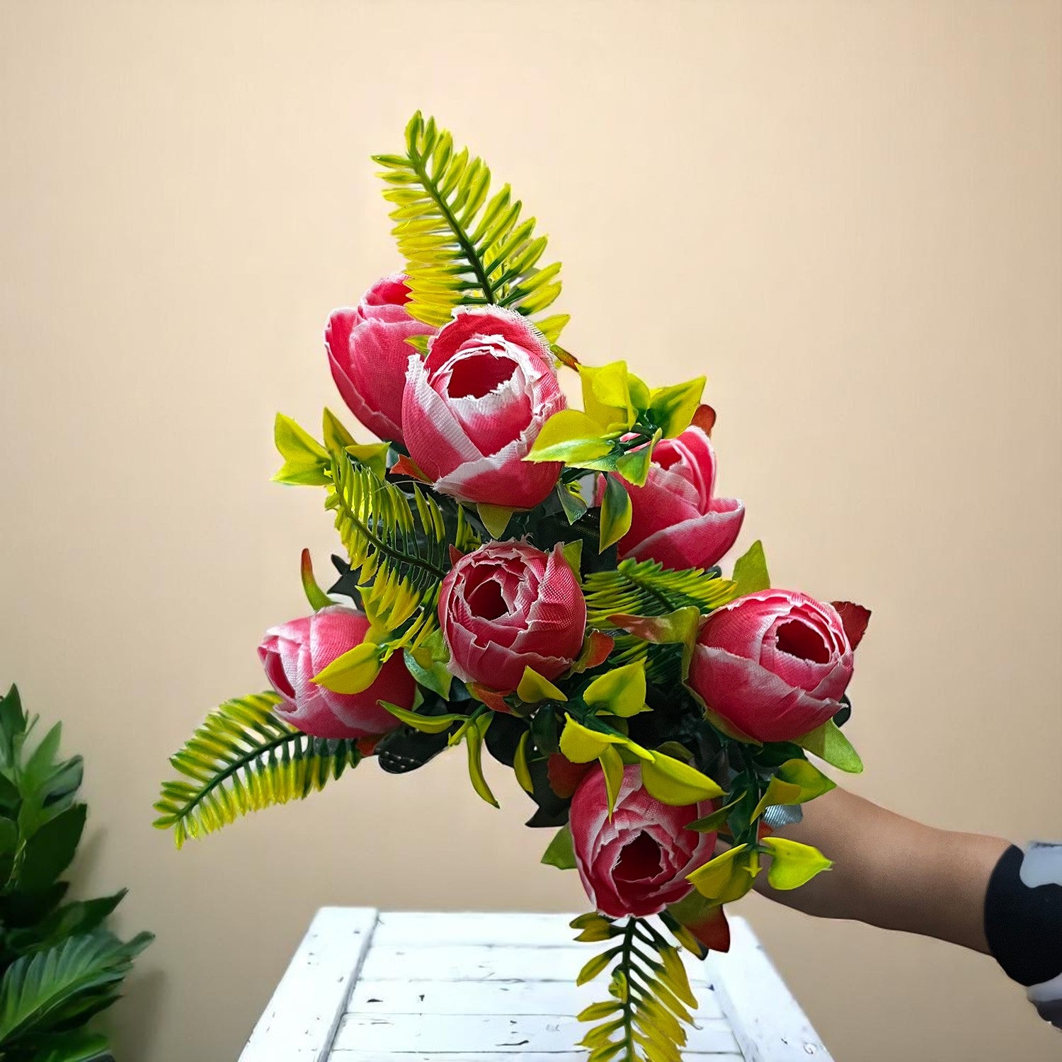 Artificial Flowers Rose Sticks | Faux Flowers Bunch - for Home Decor, Living Room, Wedding & Party Decoration (Vase Not Included) - 14 Inch - Apkamart #Colour_Pink