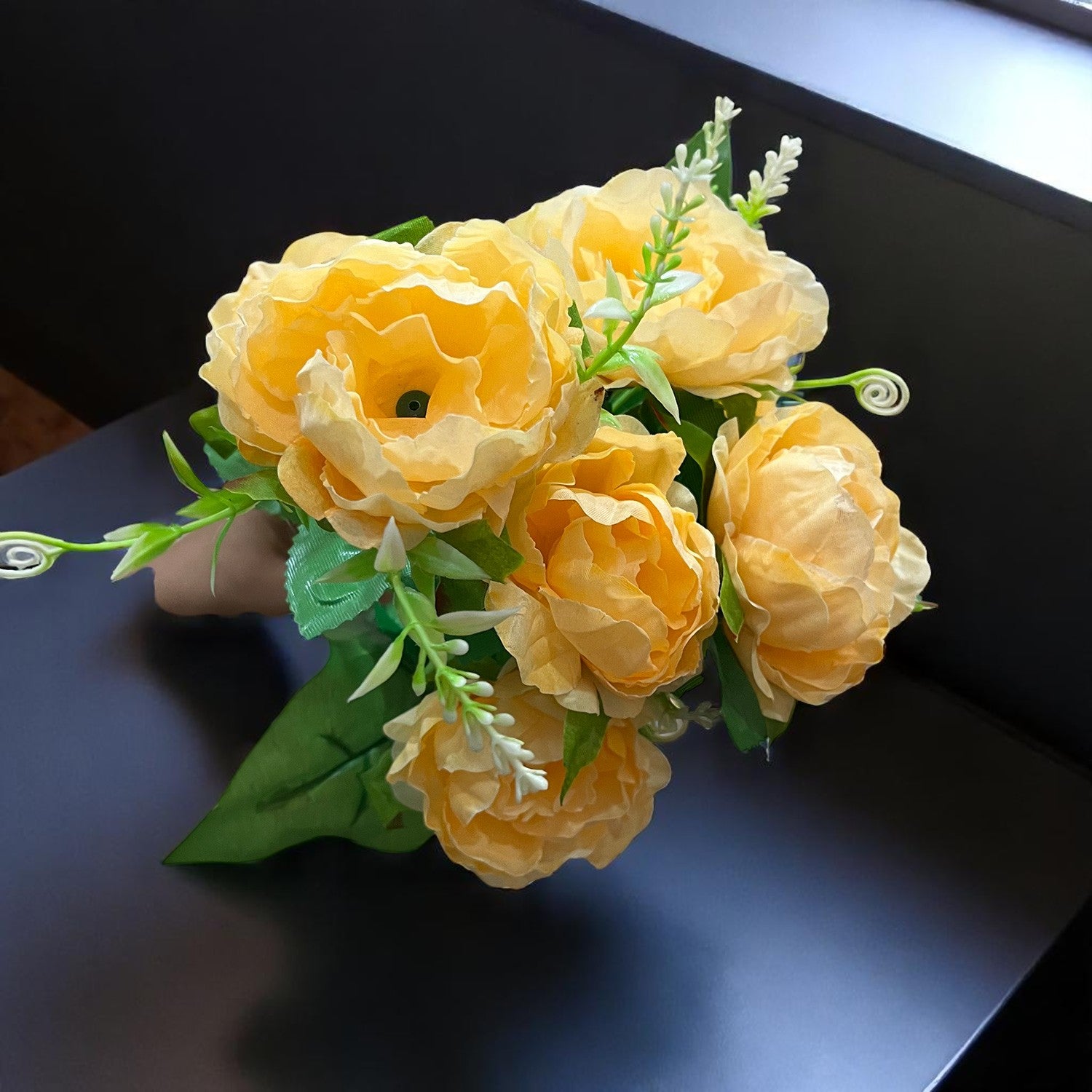 Artificial Flowers Rose Bunches for Vase Pot | Faux Flowers Stem - Home Decor, Living Room, Office & Festivals Decoration (Vase Not Included) - 15 Inch - Apkamart #Colour_Orange