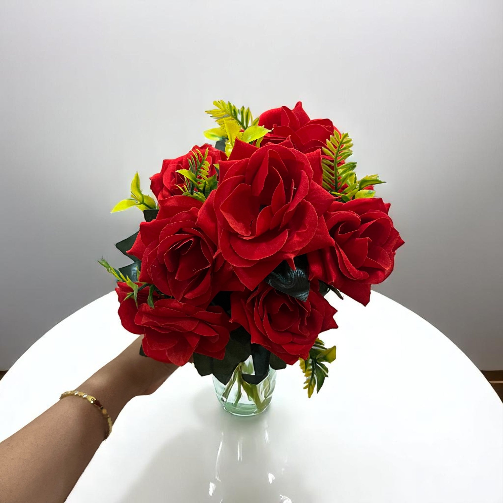 Artificial Flowers Rose Bunches for Vase Pot | Faux Flowers Stem - for Home Decor Living Room Side Table Centerpiece - 16 Inch - Apkamart