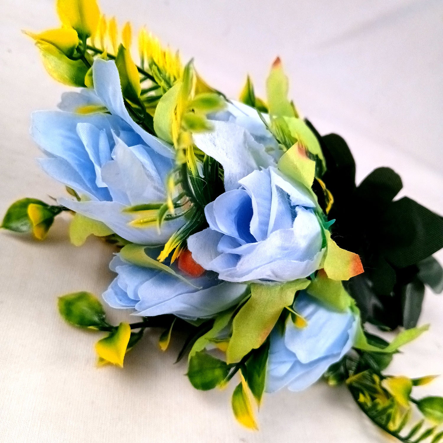 Artificial Flowers Rose Bunches for Vase Pot | Faux Flowers Stem - for Home Decor, Living Room, Office, Wedding & Party Decoration (Vase Not Included) - 14 Inch - Apkamart #Colour_Blue