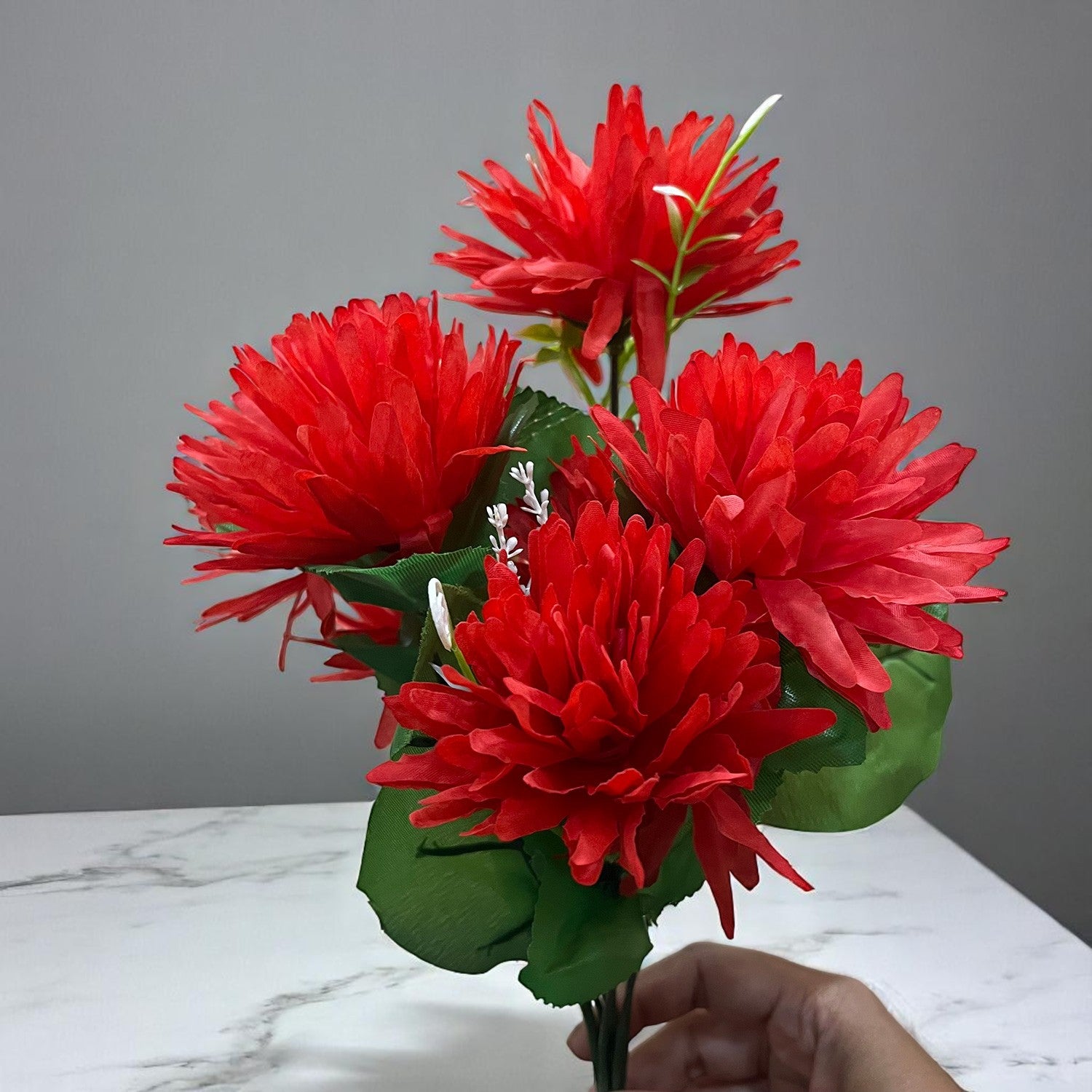 Artificial Flowers Dahlia Bunches for Vase Pot | Faux Flowers Stick - for Home Decor, Living Room, Wedding & Party Decoration  (Vase Not Included) - 15 Inch - Apkamart #Colour_Red