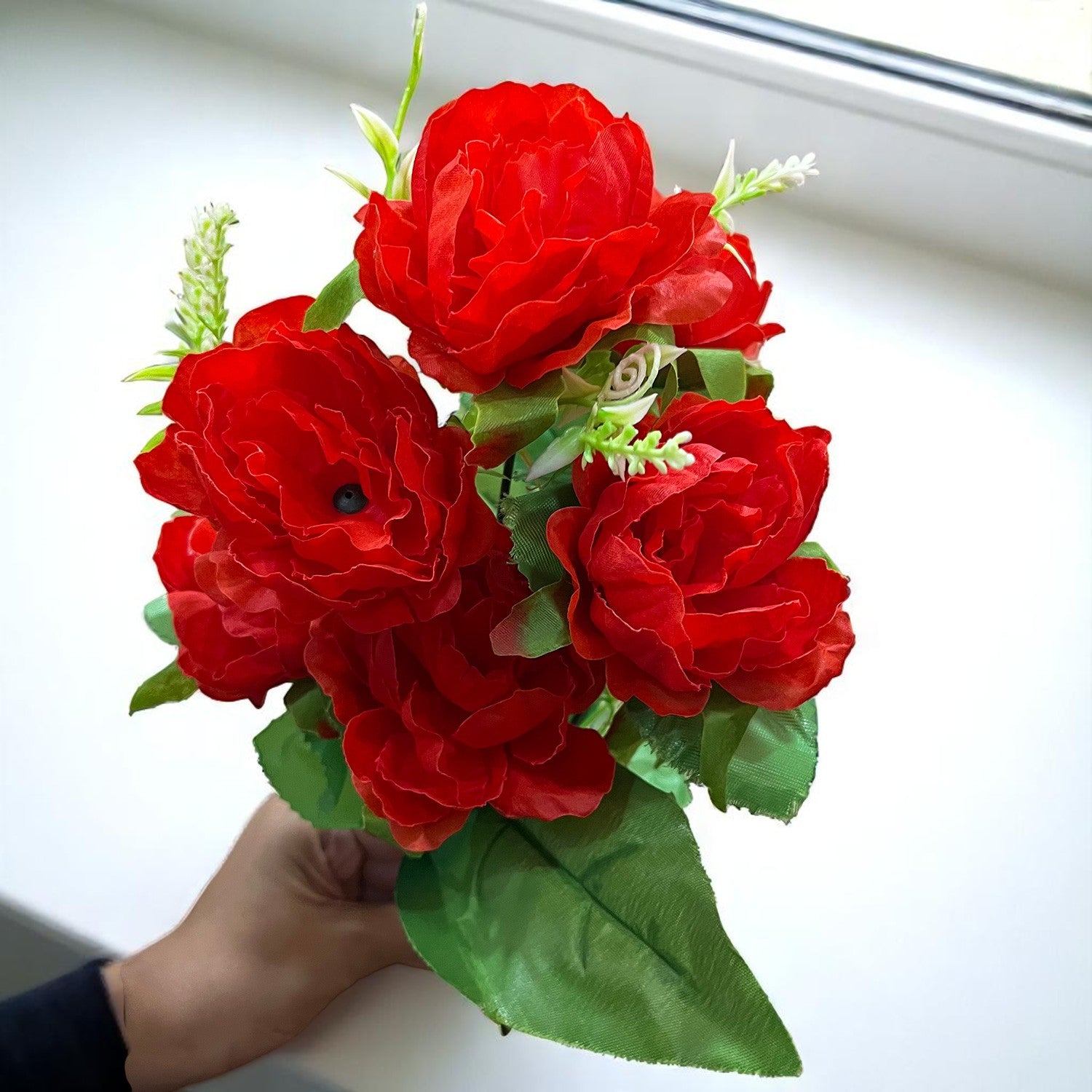 Artificial Flowers Rose Bunches for Vase Pot | Faux Flowers Stem - for Home Decor, Living Room, Office & Festivals Decoration (Vase Not Included) - 15 Inch - Apkamart #Colour_Red