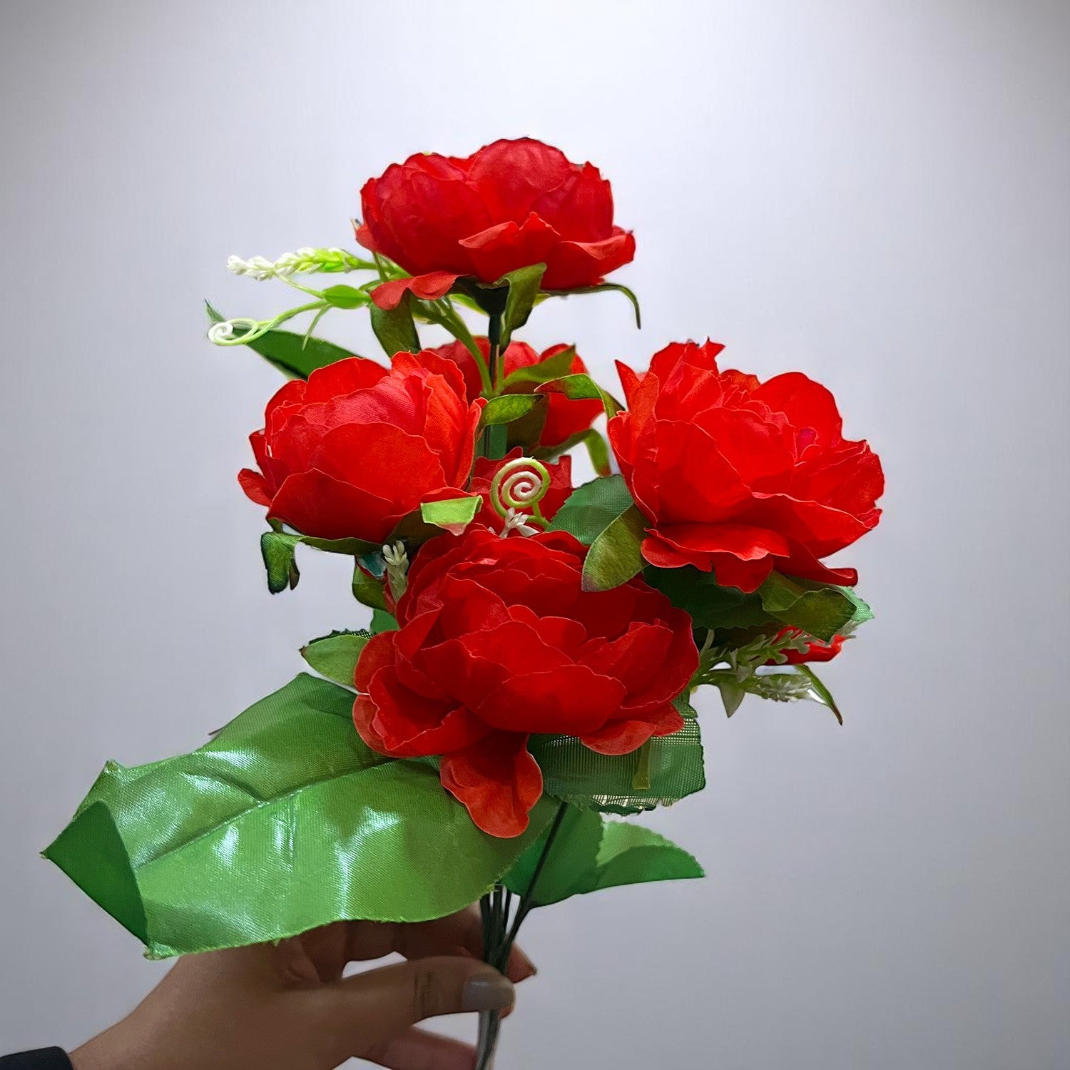 Artificial Flowers Rose Bunches for Vase Pot | Faux Flowers Stem - for Home Decor, Living Room, Office & Festivals Decoration (Vase Not Included) - 15 Inch - Apkamart #Colour_Red