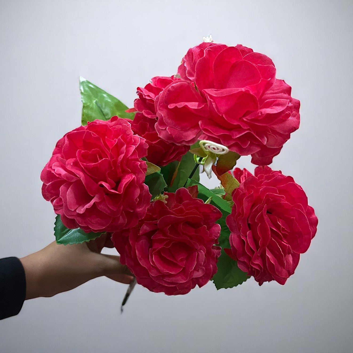 Artificial Flowers Rose Bunches for Vase Pot | Faux Flowers Stem - for Home Decor, Living Room, Wedding & Party Decoration (Vase Not Included) - 15 Inch - Apkamart #Colour_Pink