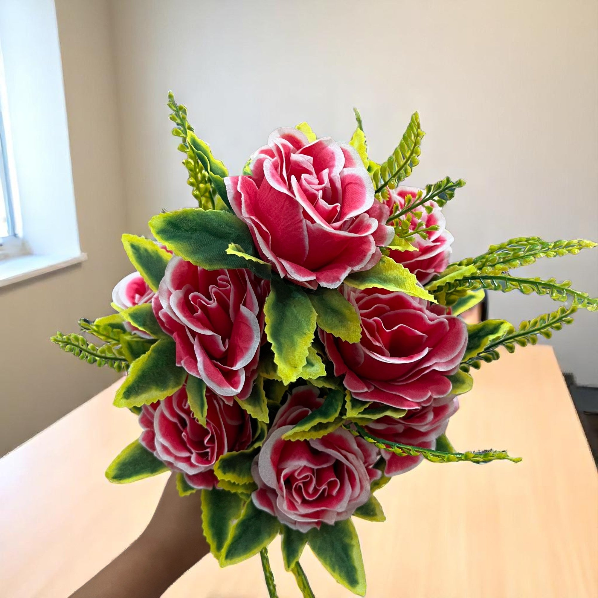 Artificial Flower Bouquet | Rose Fake Flowers Bunch - For Vase, Pot, Home, Bedroom, Balcony, Office Corner, Living Room - 16 Inch - Apkamart #Style_Design 3