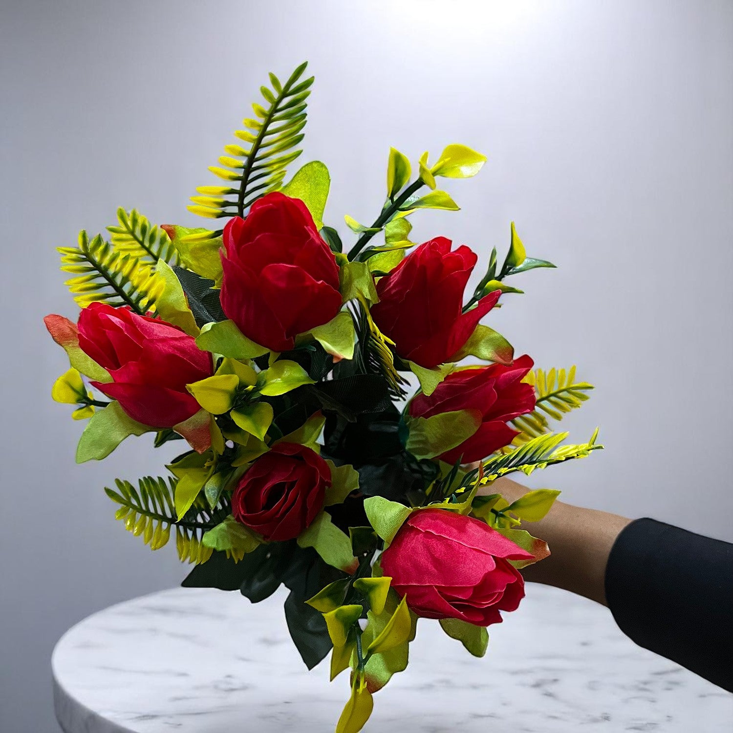 Artificial Flowers Rose Bunches for Vase Pot | Faux Flowers Stem - for Home Decor, Living Room, Office, Wedding & Party Decoration (Vase Not Included) - 14 Inch - Apkamart #Colour_Pink