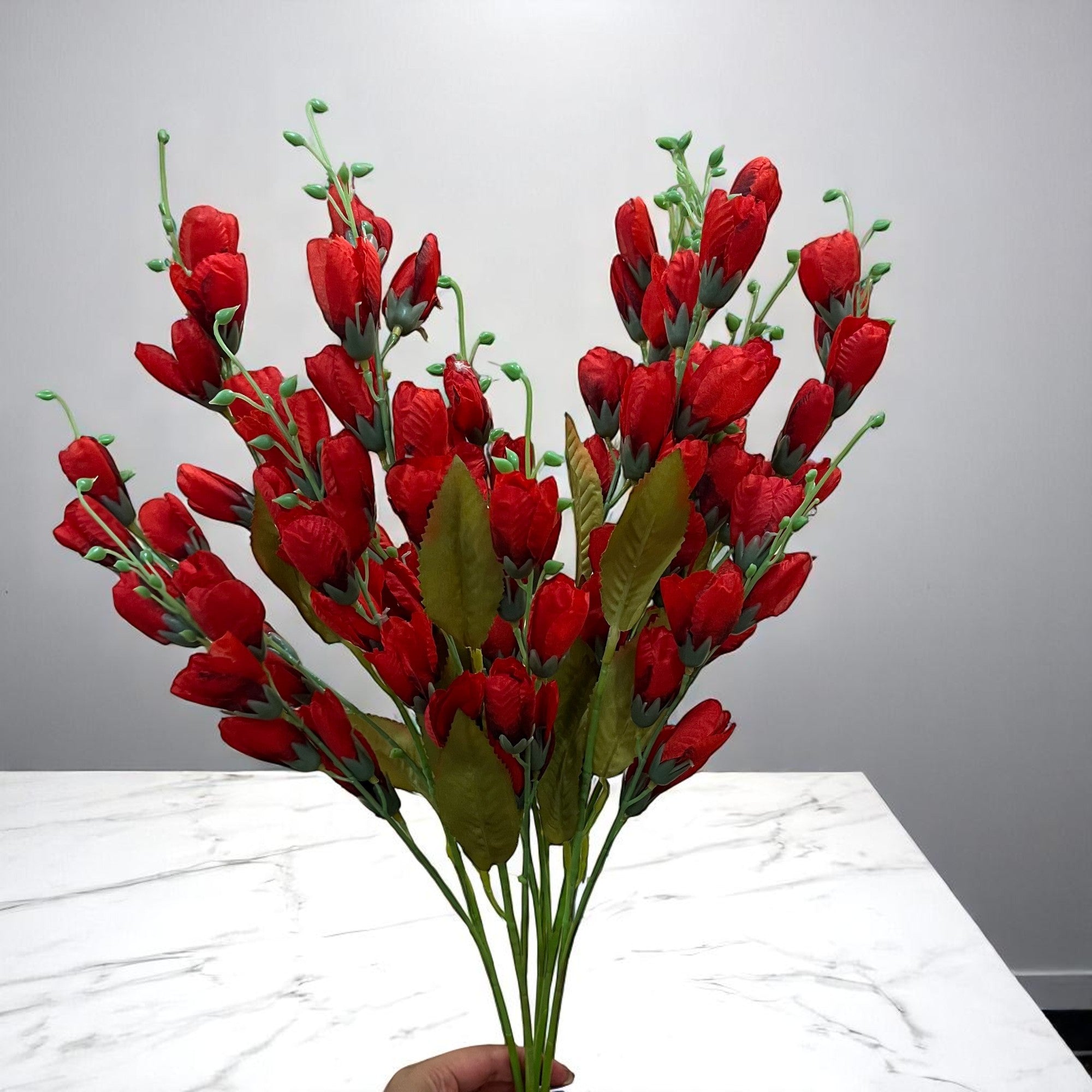 Artificial Flower Tulips Bouquet | Faux Flowers Bunch - for Table Vase, Pot, Home Decor, Living Room, Side Table Centerpiece - 27 Inch - Apkamart #Colour_Red