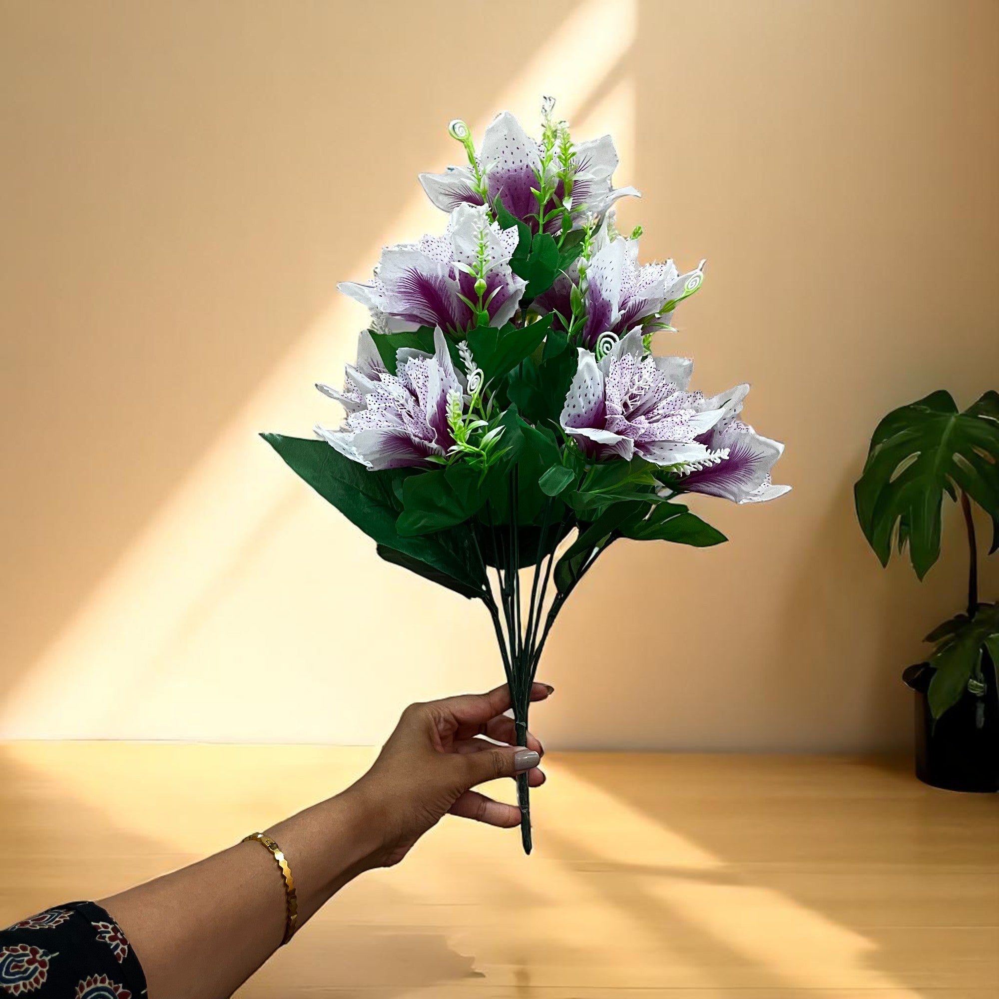 Artificial Flower Bouquets | Faux Flowers Bunch - for Table Vase, Pot, Home Decor, Living Room, Side Table Centerpiece - 18 Inch - Apkamart #Colour_Purple