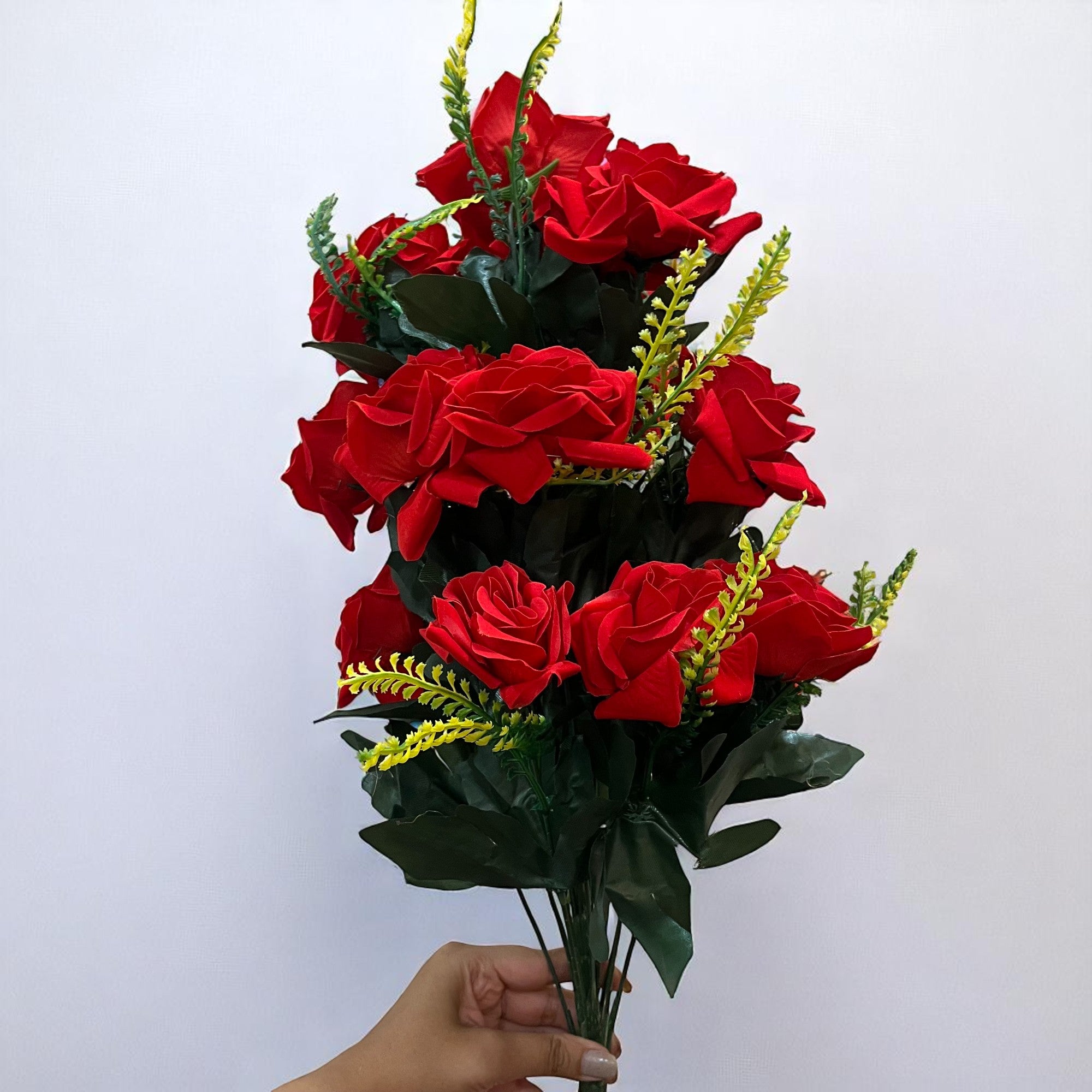 Artificial Flower Bouquet | Fake Rose Flowers Bunch - For Vase, Pot, Home, Bedroom, Balcony, Living Room - 24 Inch - Apkamart