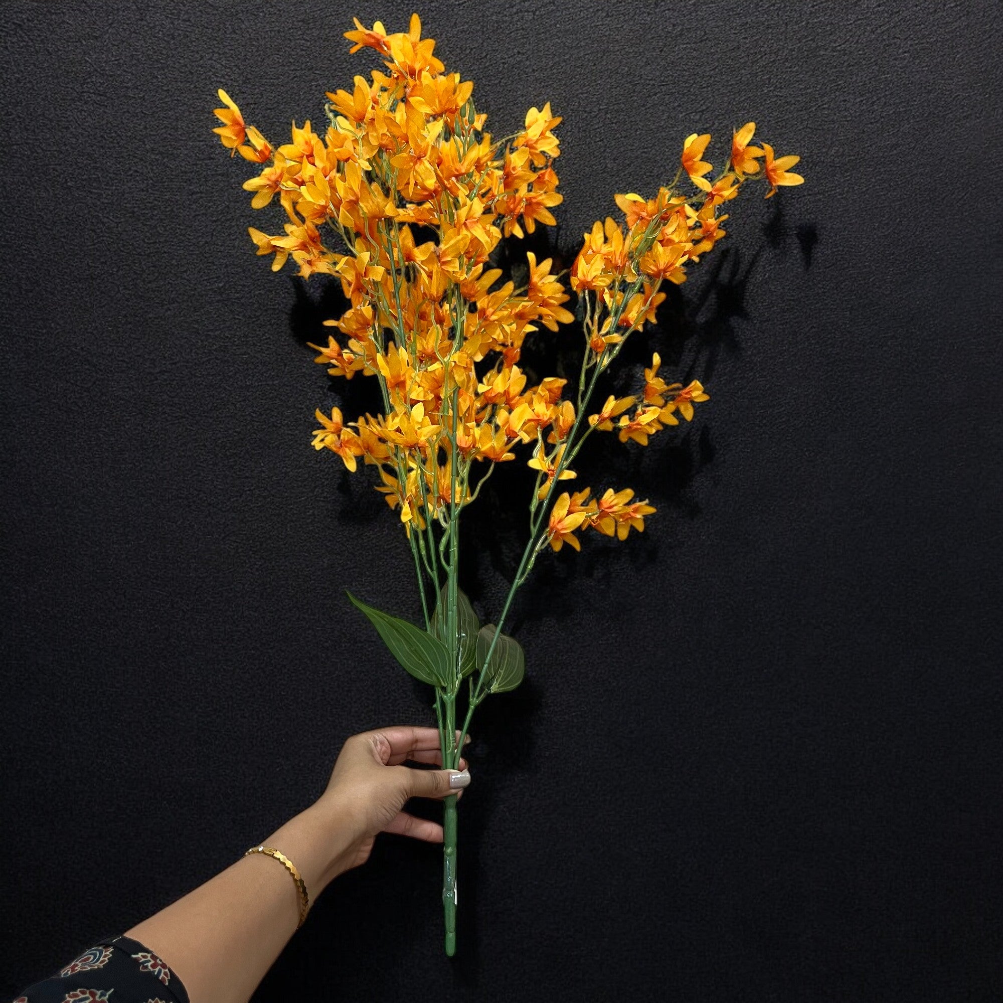 Artificial Orchids Flower Bouquets | Fake Flowers Bunch - For Vase, Pot, Home, Bedroom, Balcony, Office Corner, Living Room - 28 Inch - Apkamart #Colour_Orange