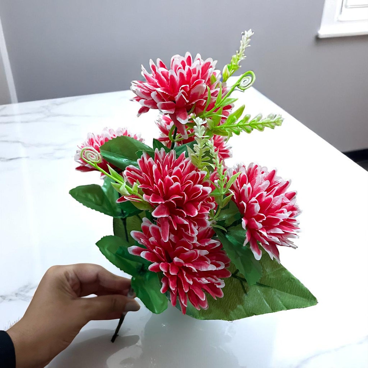 Artificial Flowers Dahlia Bunches for Vase Pot | Faux Flowers Stick - for Home Decor, Living Room, Wedding & Party Decoration (Vase Not Included) - 14 Inch - Apkamart #Colour_Pink