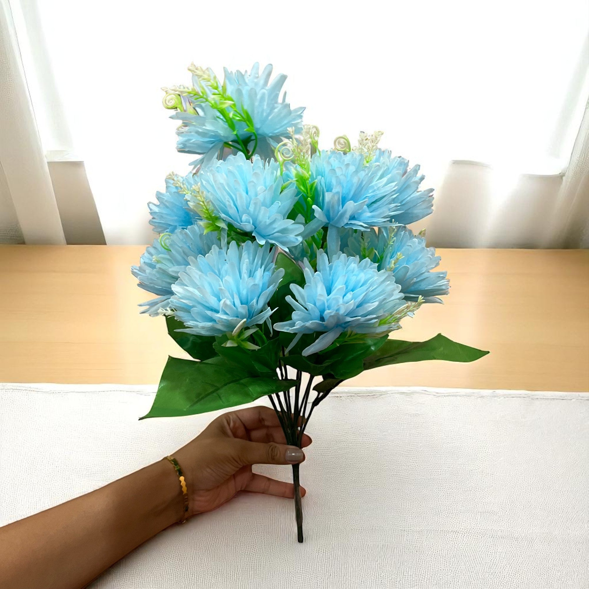 Artificial Flower Dahlia | Fake Flowers Bunch Dahalia - For Vase, Pot, Home, Bedroom, Balcony, Office Corner, Living Room - 18 Inch - Apkamart #Colour_Blue