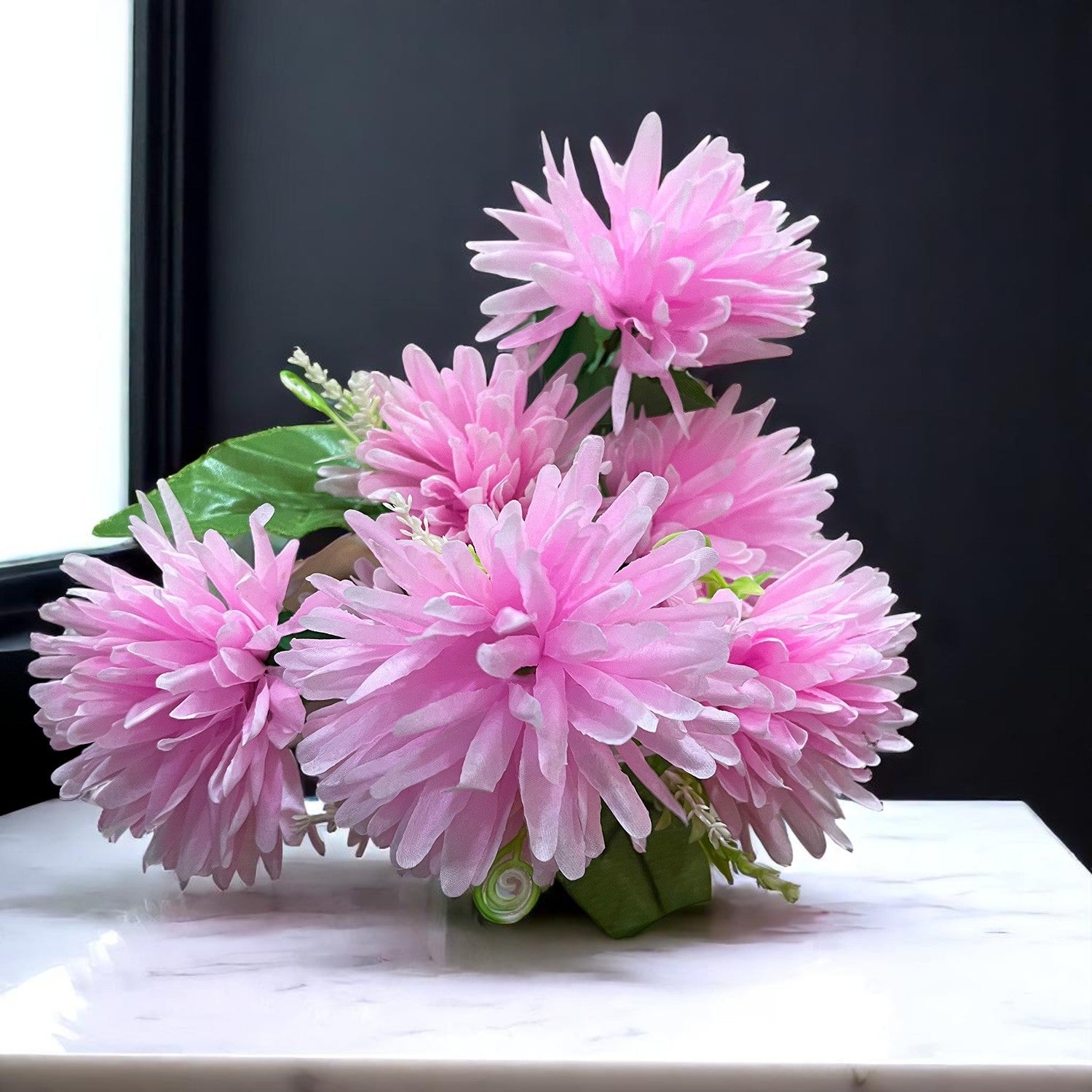 Artificial Flowers Dahlia Bunches for Vase Pot | Faux Flowers Stick - for Home Decor, Living Room, Wedding & Party Decoration (Vase Not Included) - 15 Inch - Apkamart #Colour_Pink