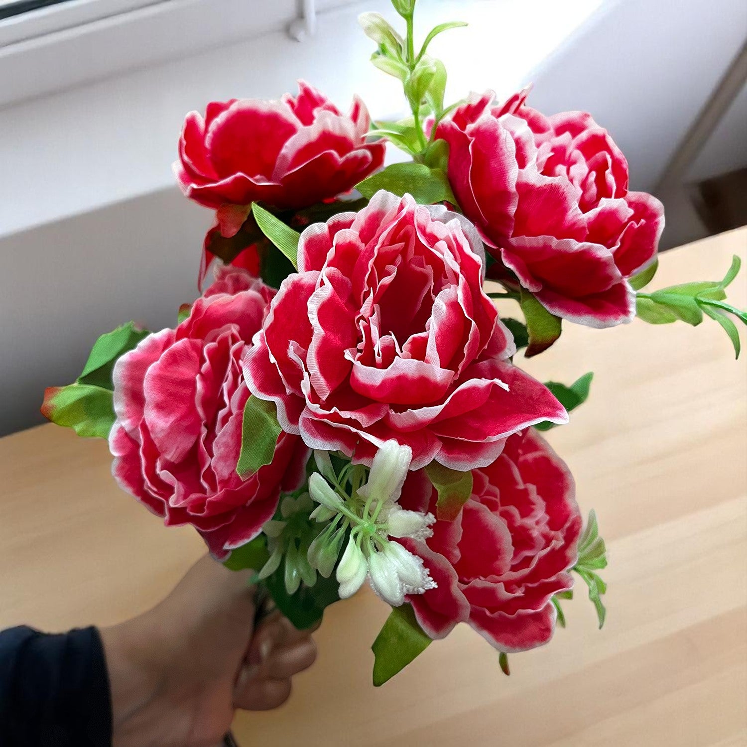 Artificial Flowers Rose Bunches for Vase Pot | Faux Flowers Stem - for Home Decor, Living Room, Office & Festivals Decoration (Vase Not Included) - 15 Inch - Apkamart #Colour_Pink