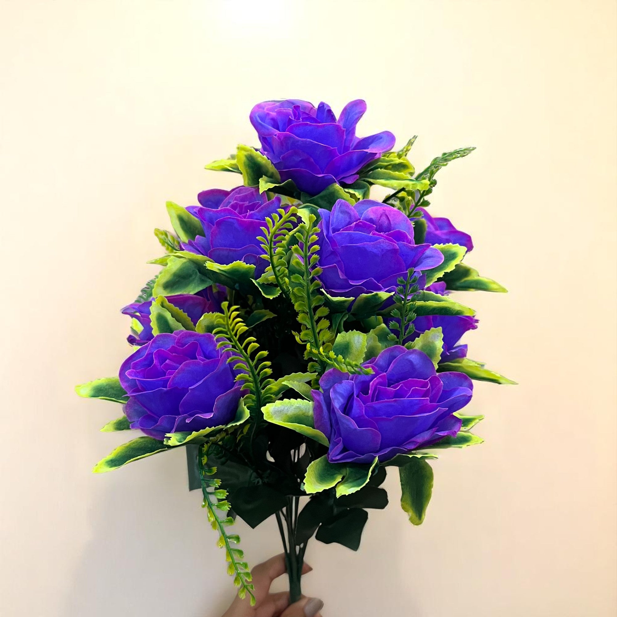 Artificial Flower Bouquet | Faux Rose Flowers Bunch - for Table Vase, Pot, Home Decor, Side Table - 16 Inch - Apkamart #Colour_Purple