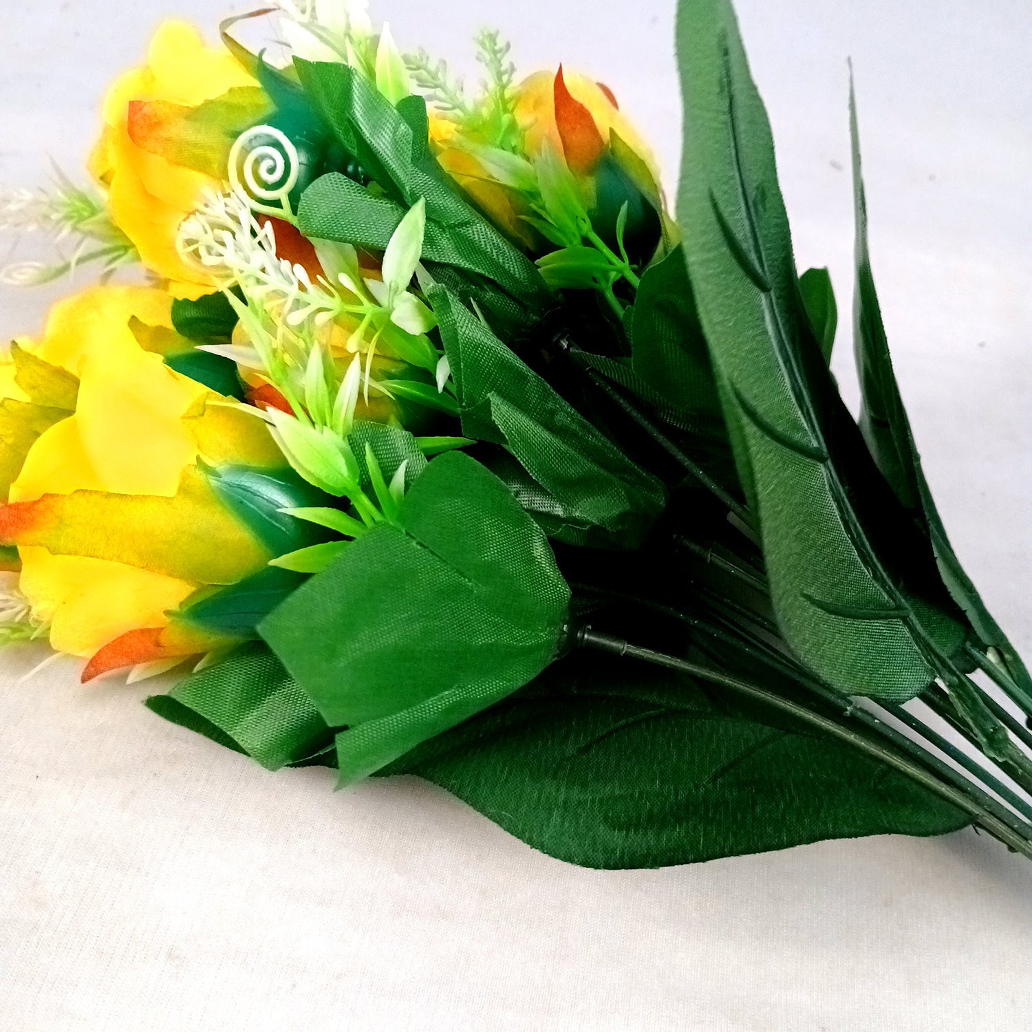 Artificial Flowers Rose | Faux Flowers Bunch - for Home Decor, Side Table, Centerpiece - 17 Inch - Apkamart #Colour_Yellow