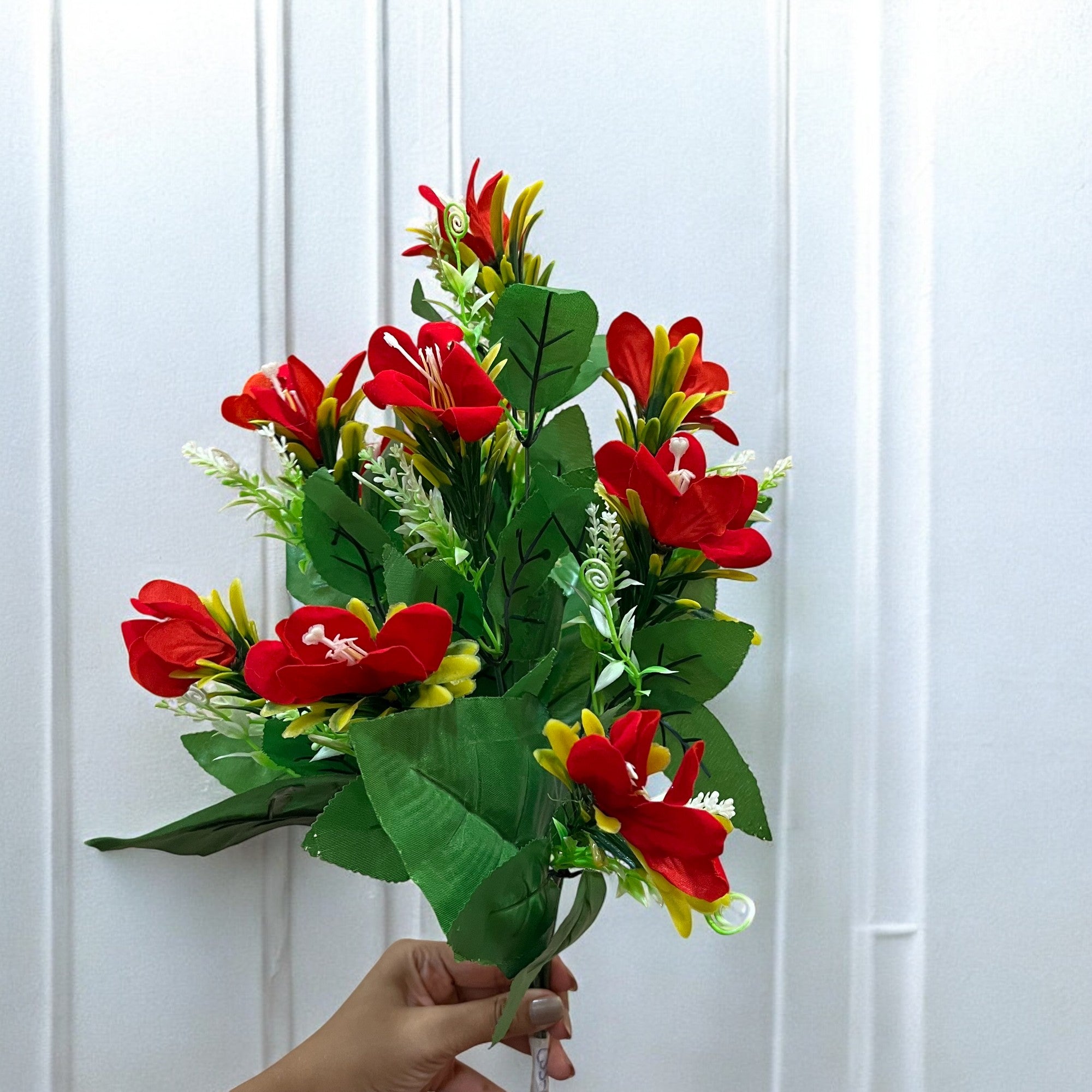 Artificial Flowers Bunches lily for Vase Pot | Faux Flowers Stem - for Home Decor Living Room Side Table Centerpiece - 18 Inch - Apkamart #Colour_Red