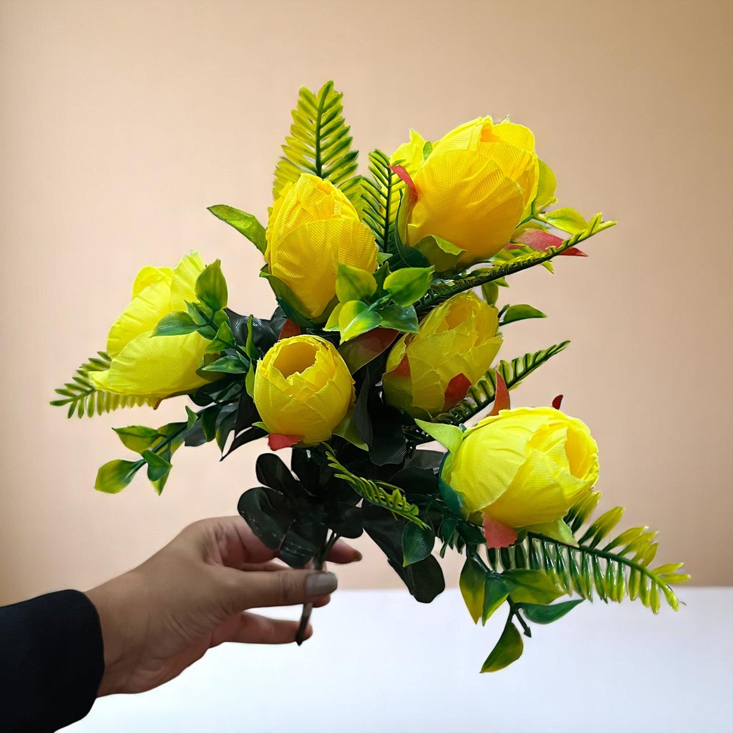 Artificial Flowers Rose Sticks | Faux Flowers Bunch - for Home Decor, Living Room, Wedding & Party Decoration (Vase Not Included) - 14 Inch - Apkamart #Colour_Yellow