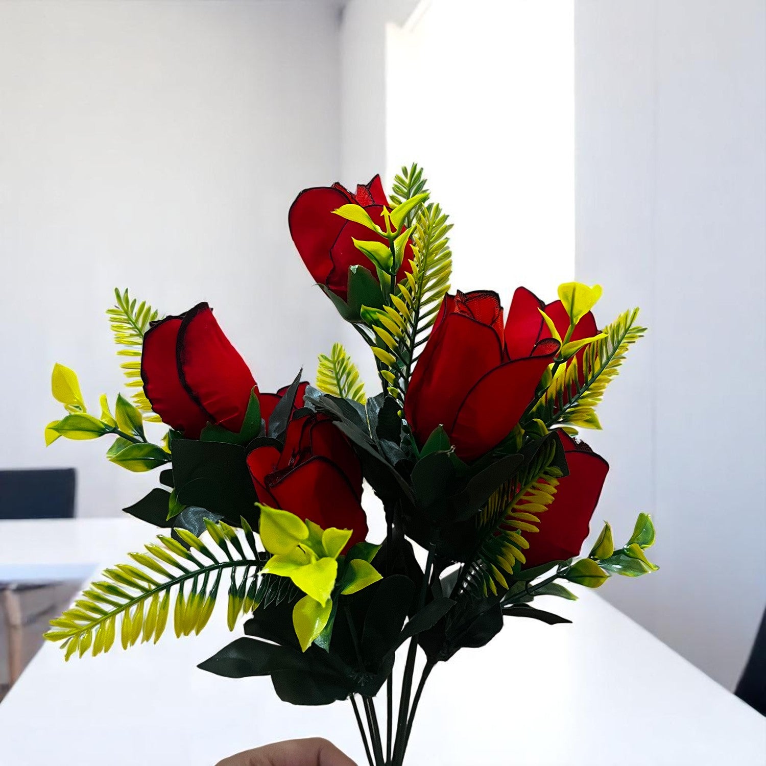 Artificial Flowers Rose Bunches for Vase Pot | Faux Flowers Stem - for Home Decor, Living Room, Office & Festivals Decoration (Vase Not Included) - 14 Inch - Apkamart