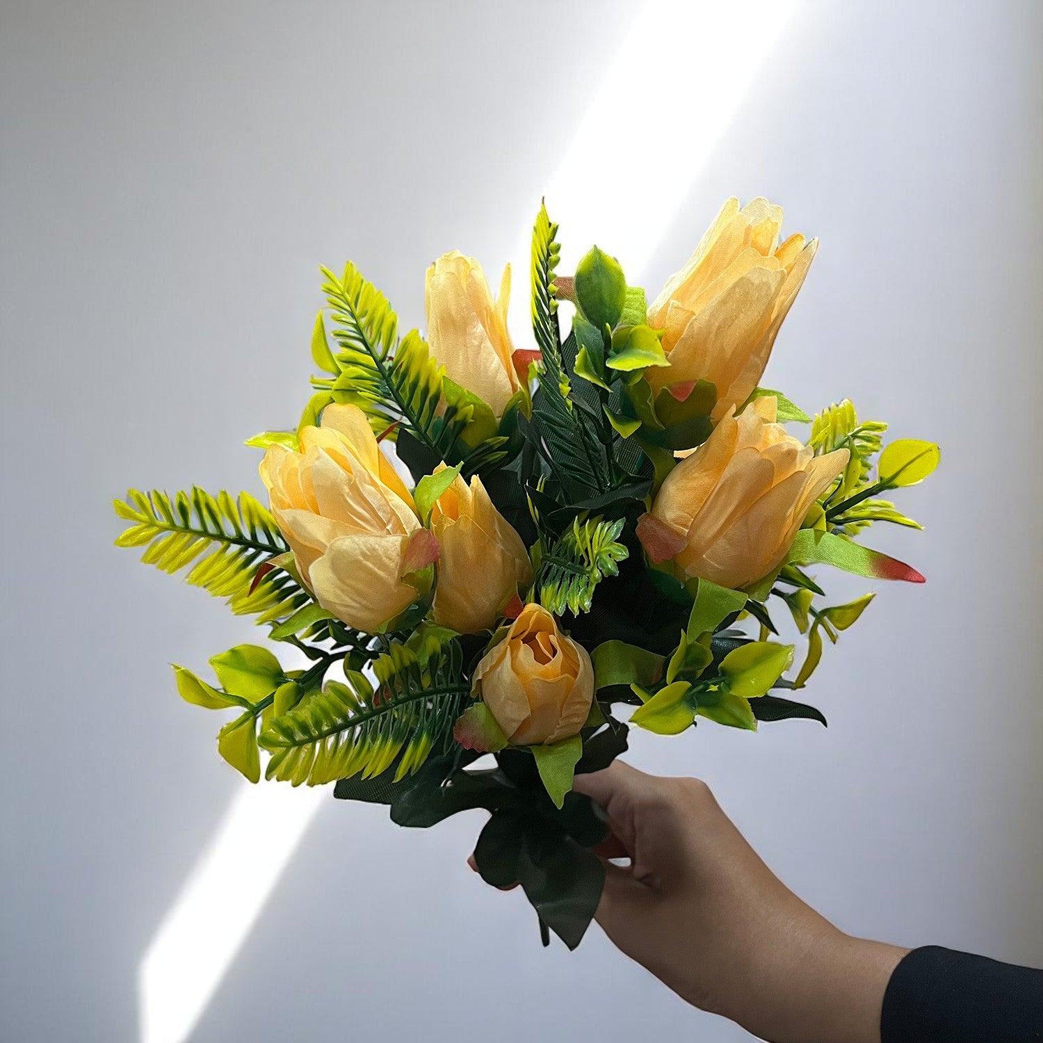 Artificial Flowers Rose Bunches for Vase Pot | Faux Flowers Stem - for Home Decor, Living Room, Office, Wedding & Party Decoration (Vase Not Included) - 14 Inch - Apkamart #Colour_Orange