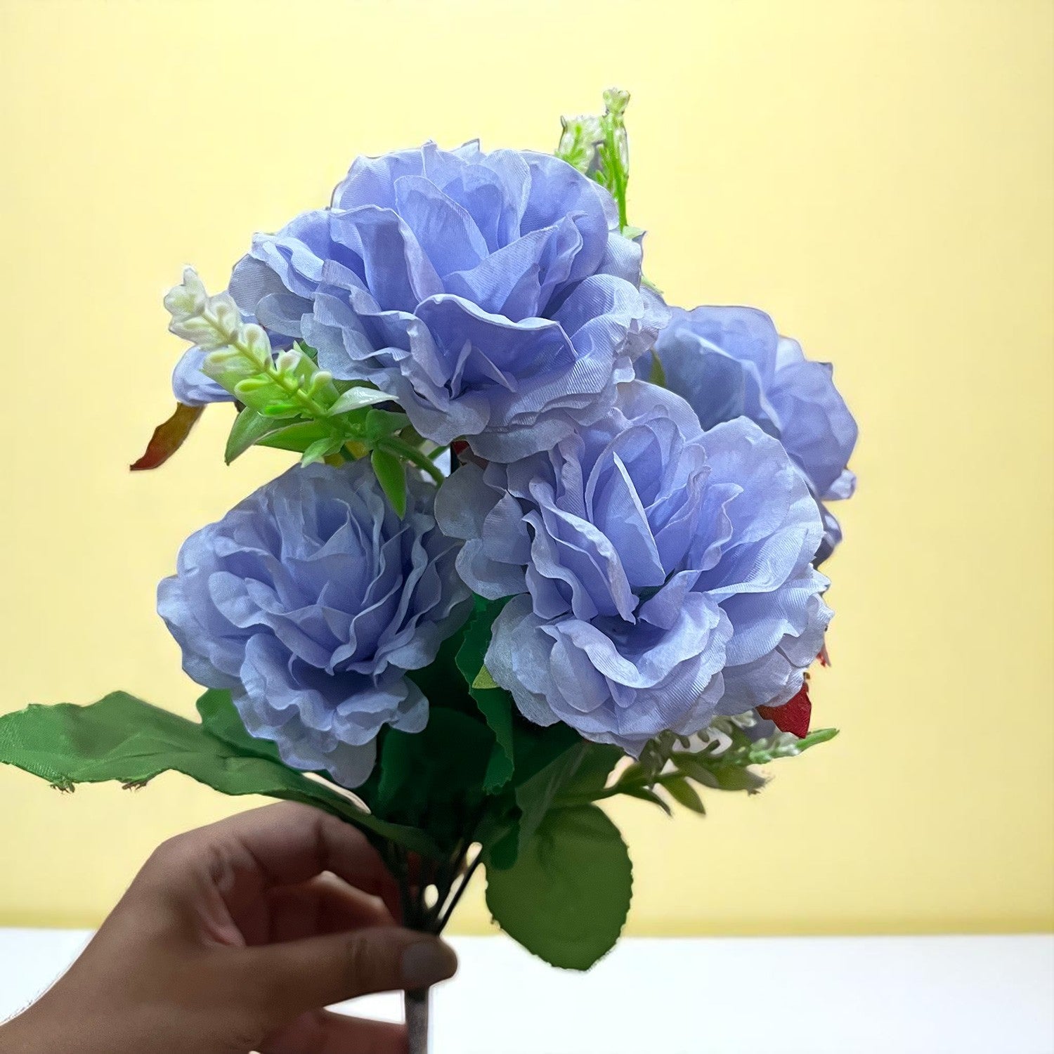 Artificial Flowers Rose Bunches for Vase Pot | Faux Flowers Stem - for Home Decor, Living Room, Wedding & Party Decoration (Vase Not Included) - 15 Inch - Apkamart #Colour_Purple