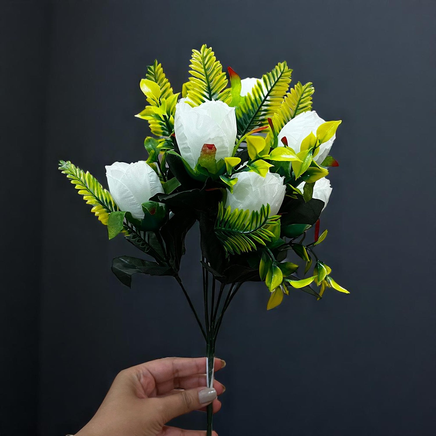 Artificial Flowers Rose Bunches for Vase Pot | Faux Flowers Stem - for Home Decor, Living Room, Office, Wedding & Party Decoration (Vase Not Included) - 14 Inch - Apkamart #Colour_White