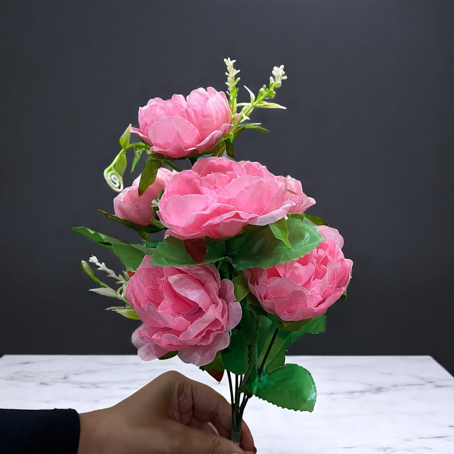 Artificial Flowers Rose Bunches for Vase Pot | Faux Flowers Stem - Home Decor, Living Room, Office & Festivals Decoration (Vase Not Included) - 15 Inch - Apkamart #Colour_Pink