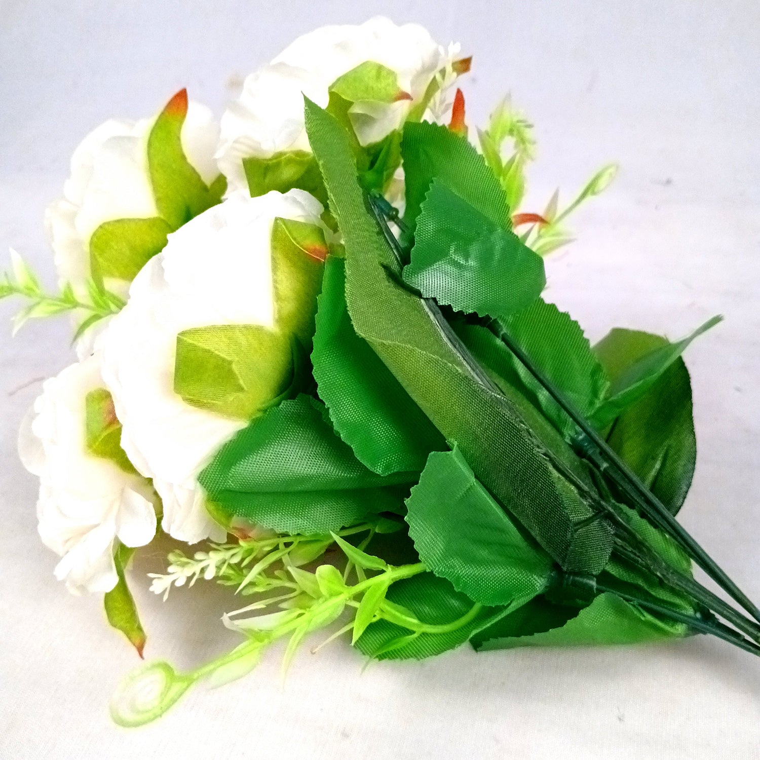 Artificial Flowers Rose Sticks | Faux Flowers Bunch - for Home Decor, Living Room, Wedding & Party Decoration (Vase Not Included) - 15 Inch - Apkamart #Colour_White