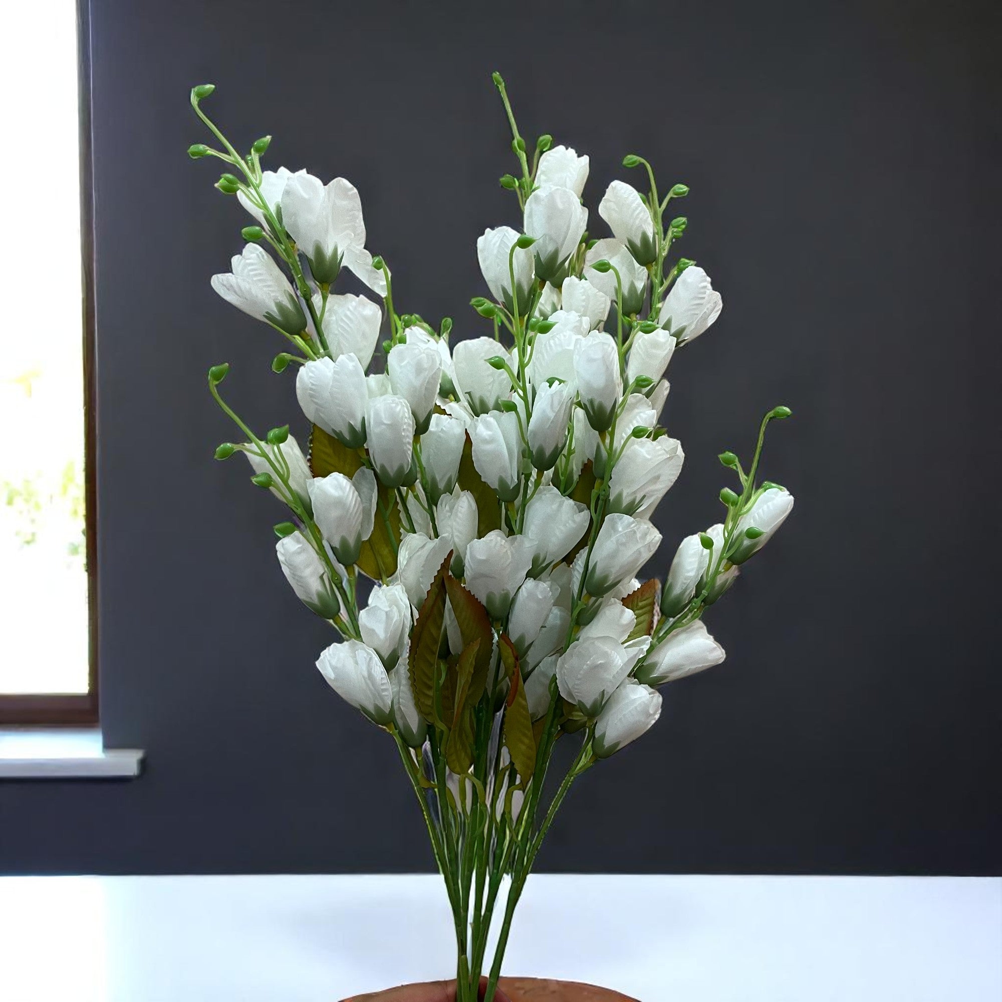 Artificial Flowers | Faux Tulips Flowers Bunch - for Home Decor, Office Corner, Living Room, Side Table, Centerpiece - 27 Inch - Apkamart #Colour_White