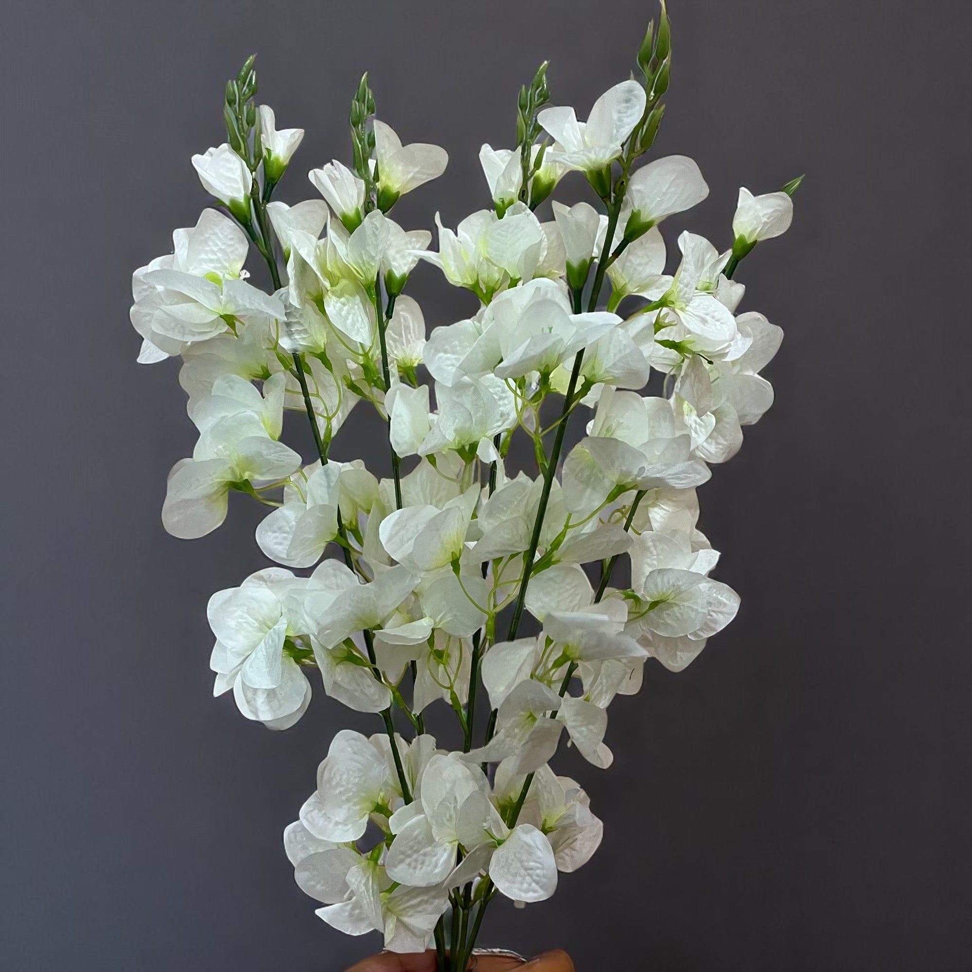 Artificial Flower Orchids Sticks Bouquet | Fake Flowers Bunch - For Vase, Pot, Home, Bedroom, Balcony, Office Corner - 26 Inch - Apkamart #Colour_White
