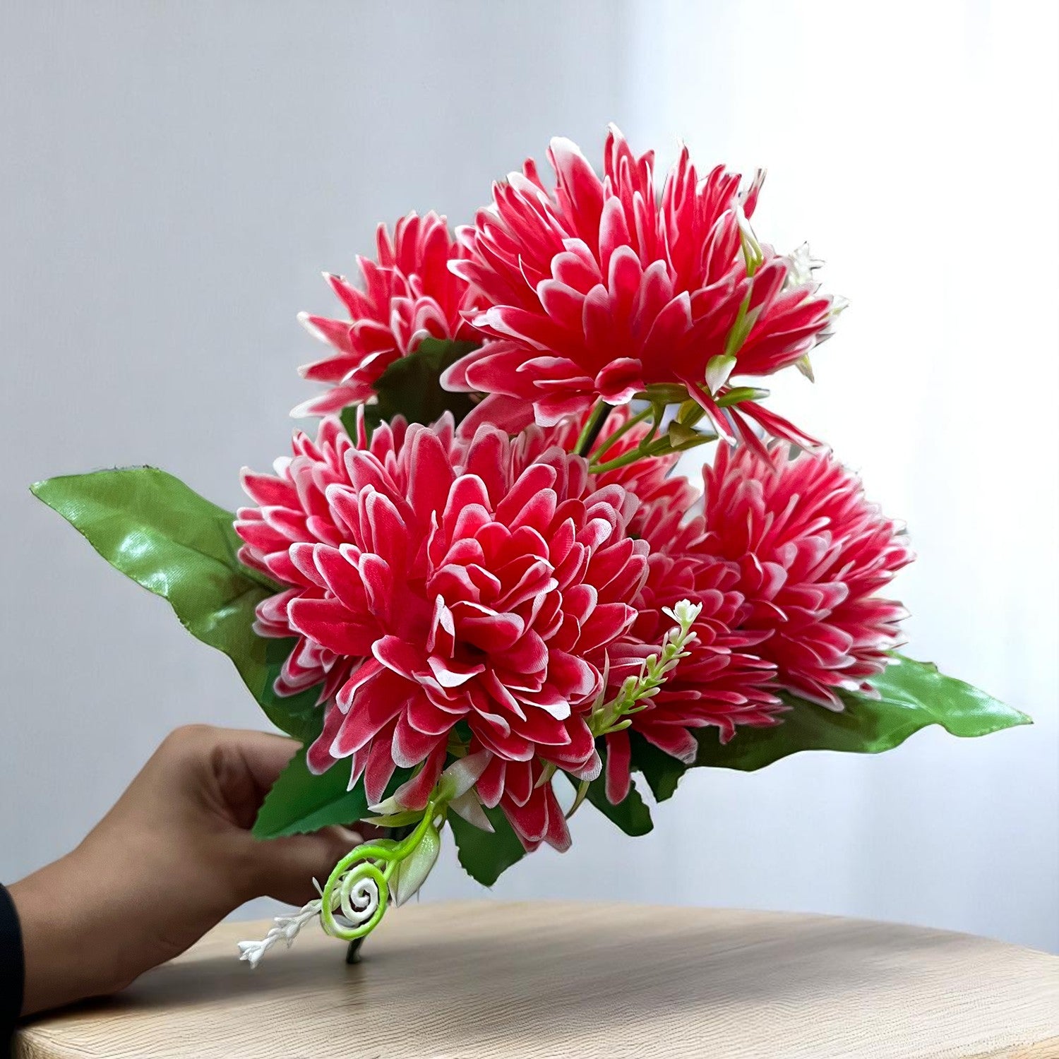 Artificial Flowers Dahlia Bunches for Vase Pot | Faux Flowers Stick - for Home Decor, Living Room, Wedding & Party Decoration (Vase Not Included) - 15 Inch - Apkamart #Colour_Red